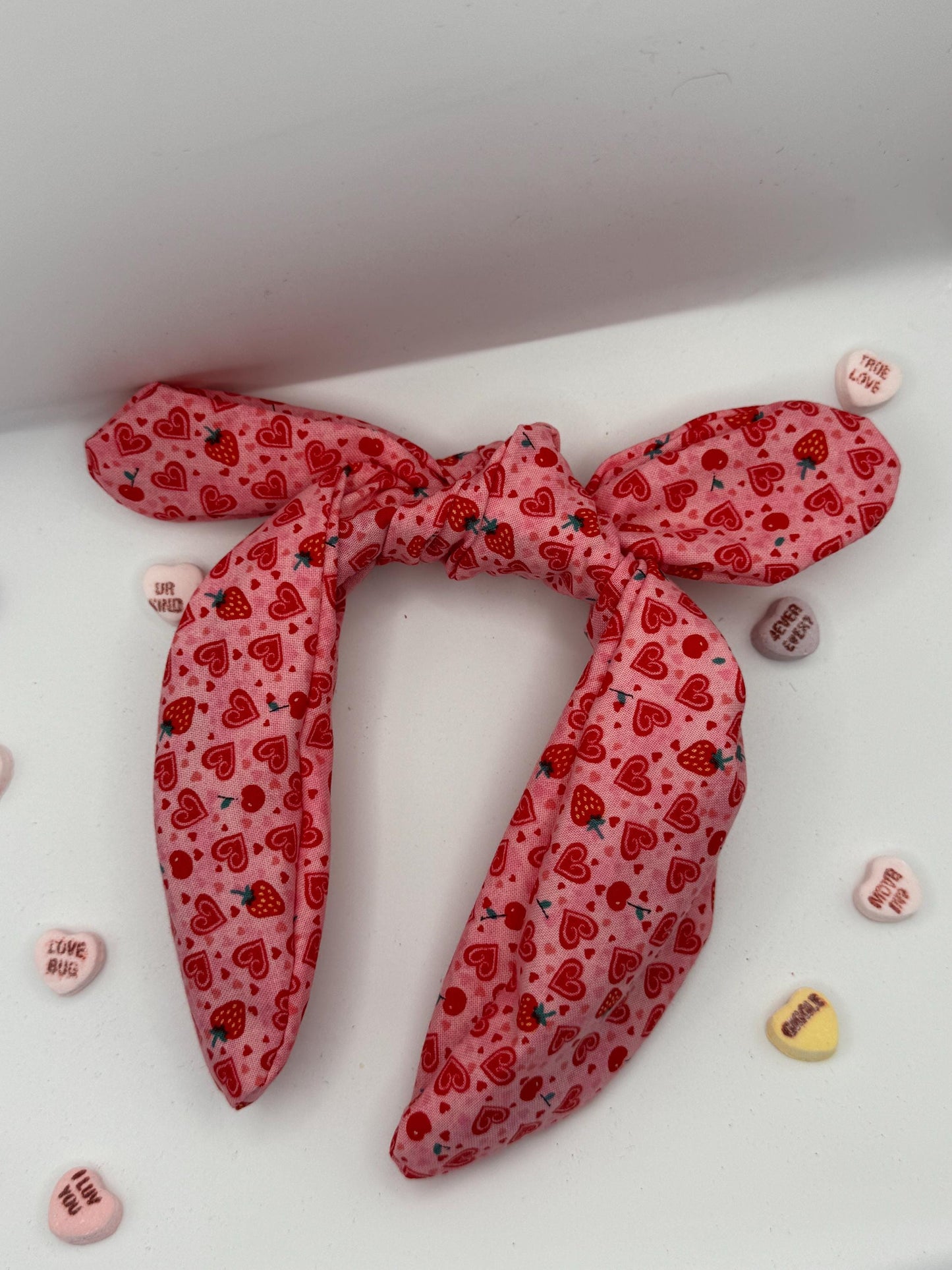 Pink Strawberry and Hearts Valentine's Day Headband | Hard Headband | Bow Headband| Headband for Women and Girls