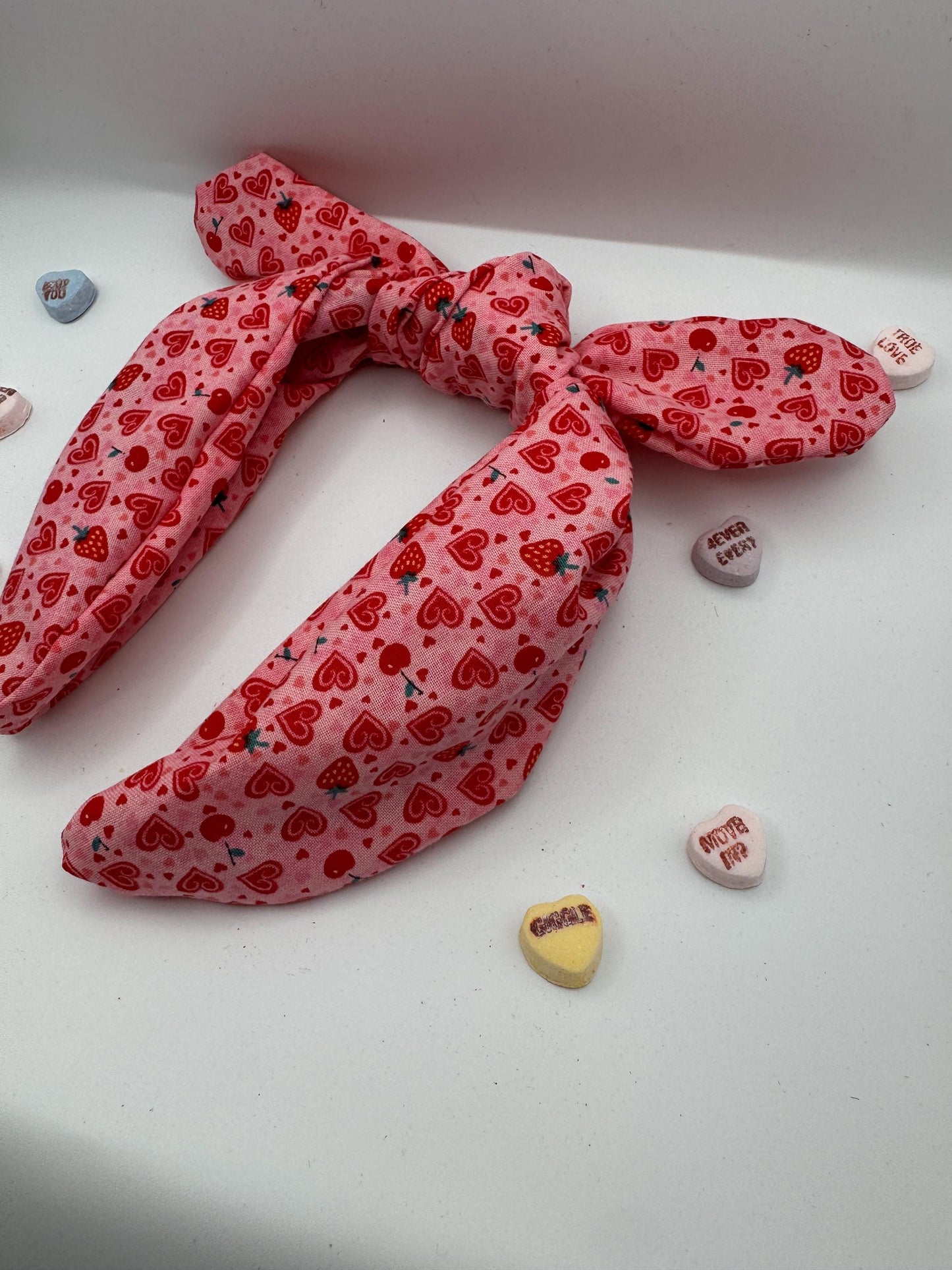 Pink Strawberry and Hearts Valentine's Day Headband | Hard Headband | Bow Headband| Headband for Women and Girls