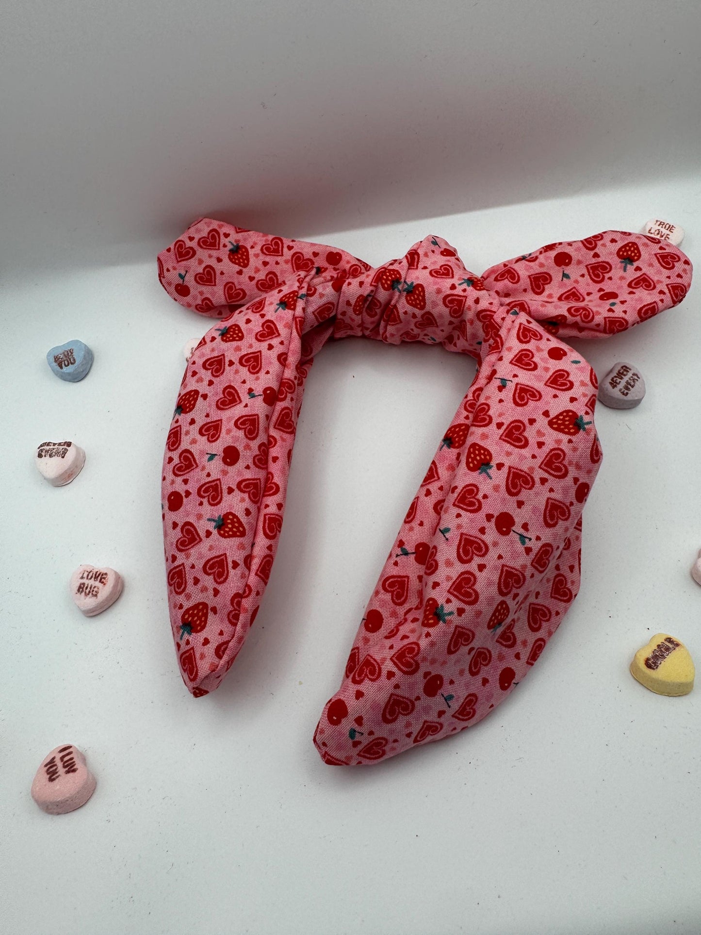 Pink Strawberry and Hearts Valentine's Day Headband | Hard Headband | Bow Headband| Headband for Women and Girls