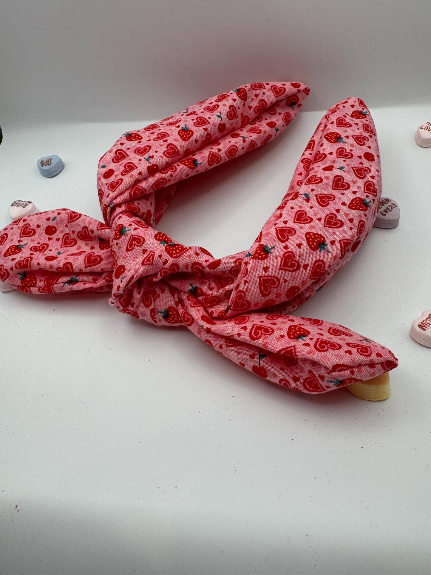 Pink Strawberry and Hearts Valentine's Day Headband | Hard Headband | Bow Headband| Headband for Women and Girls