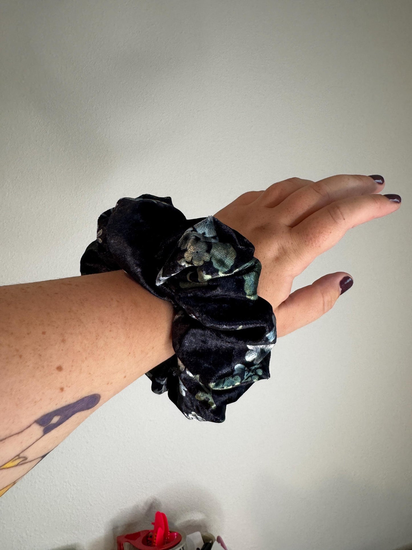 Black and Blue Floral Velvet Oversized Jumbo XL Scrunchie | Bridal Gift | Bridesmaid Gift | Gifts for Her