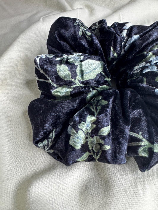 Black and Blue Floral Velvet Oversized Jumbo XL Scrunchie | Bridal Gift | Bridesmaid Gift | Gifts for Her