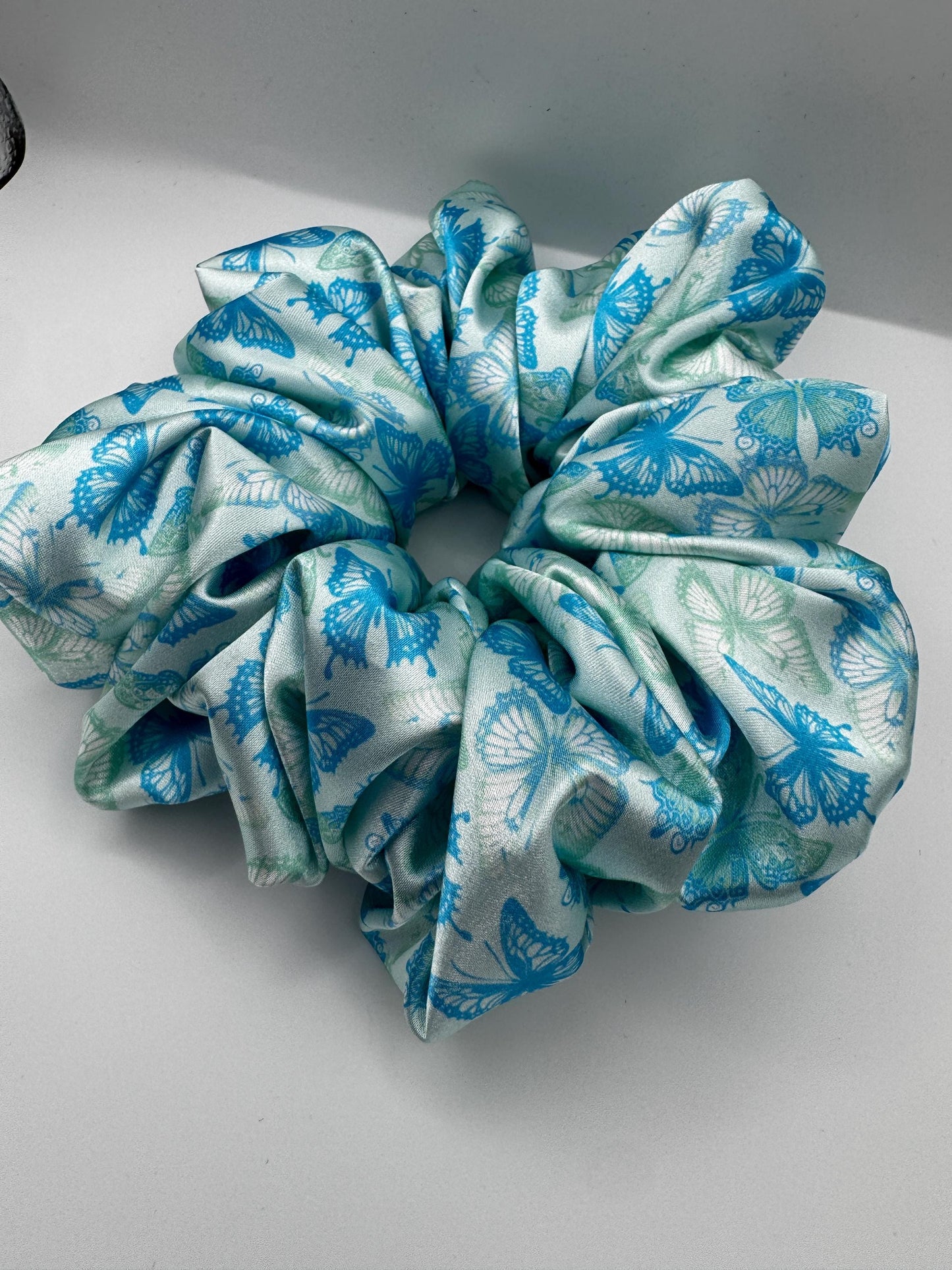 Blue Butterfly Oversized Jumbo XL Satin Scrunchie | Bridal Gifts | Bridesmaid Gift | Gifts for Her