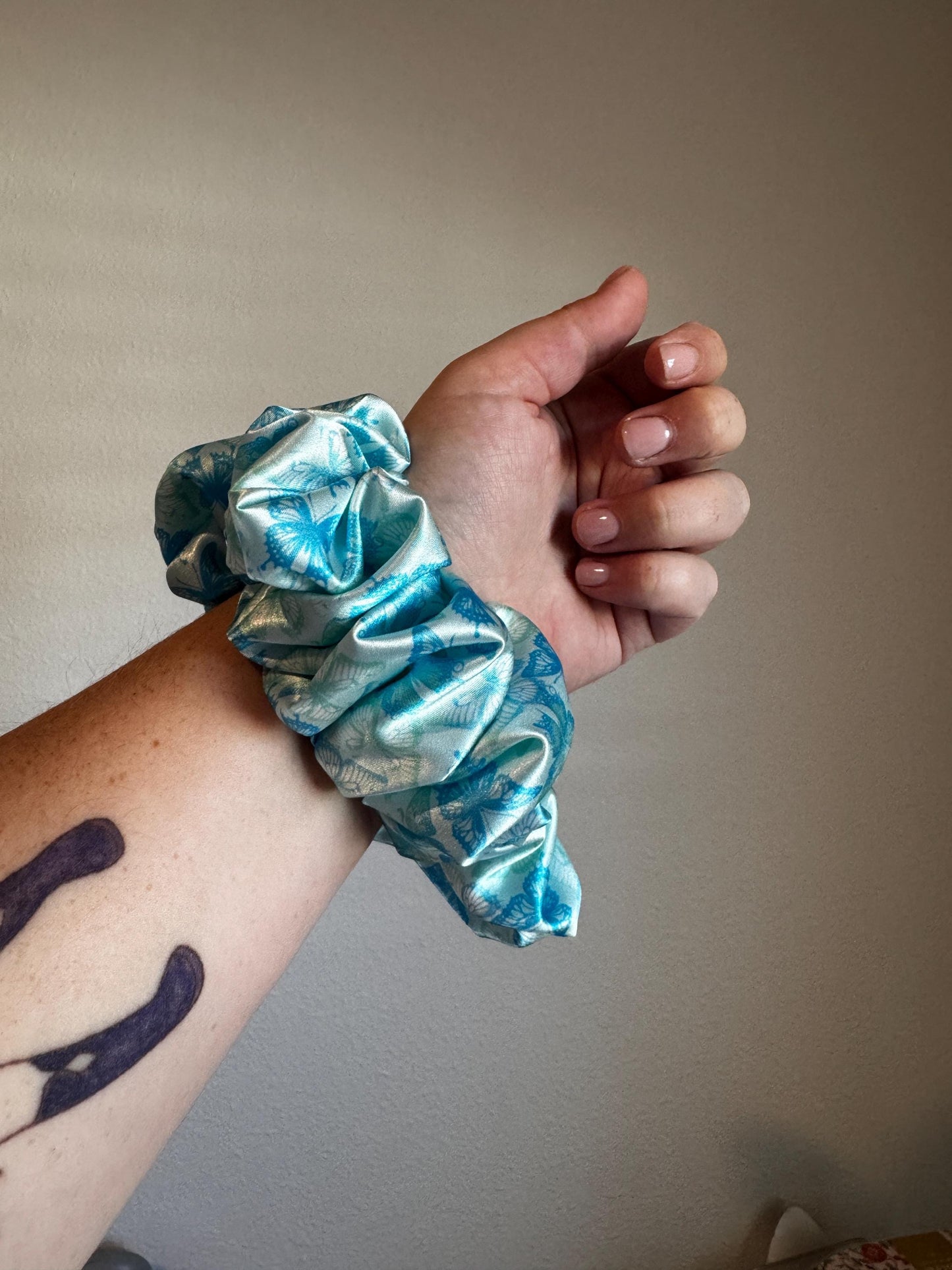 Blue Butterfly Oversized Jumbo XL Satin Scrunchie | Bridal Gifts | Bridesmaid Gift | Gifts for Her