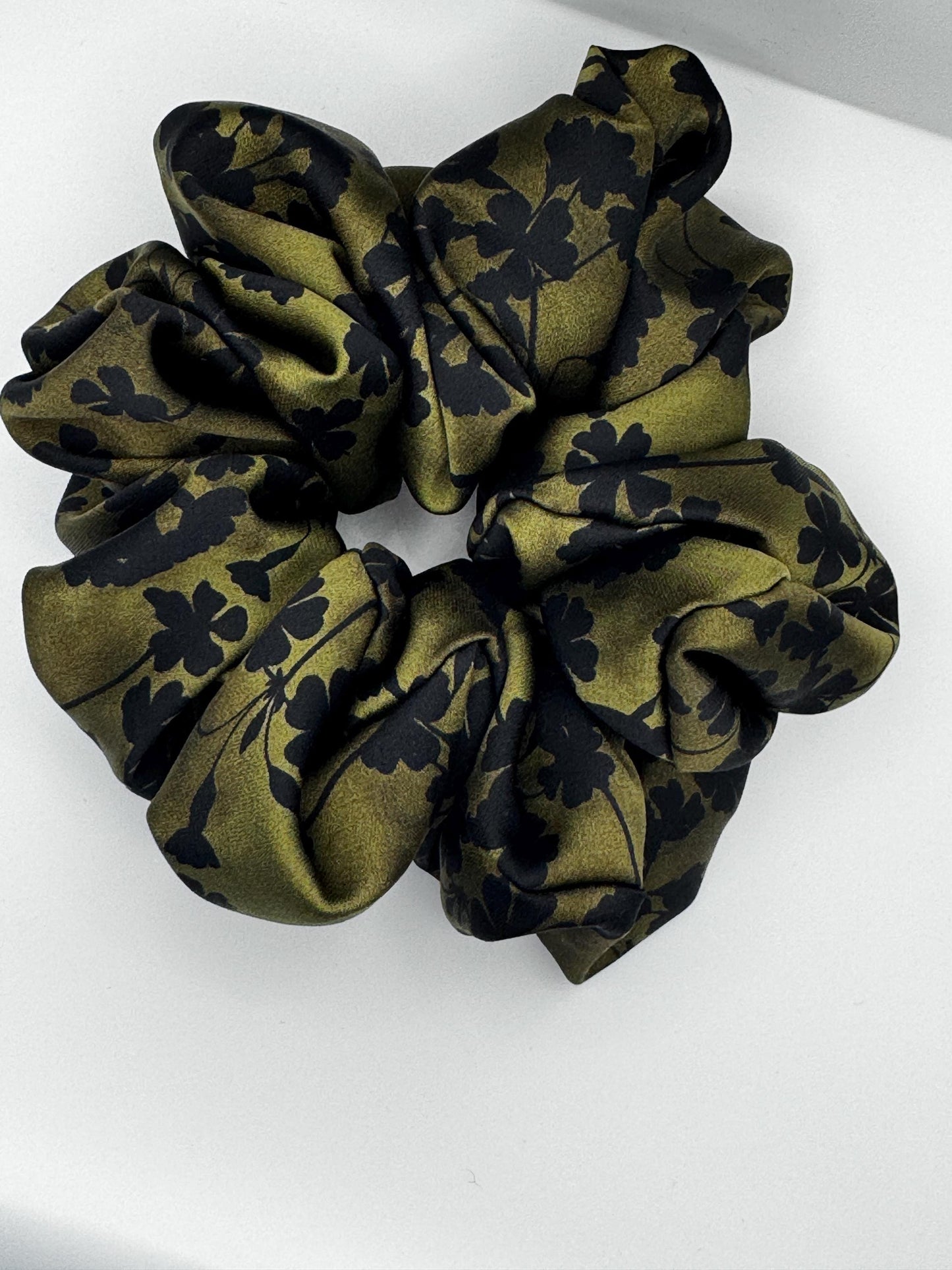 Green and Black Botanical Floral Oversized Jumbo XL Satin Scrunchie | Bridal Gifts | Bridesmaid Gift | Gifts for Her