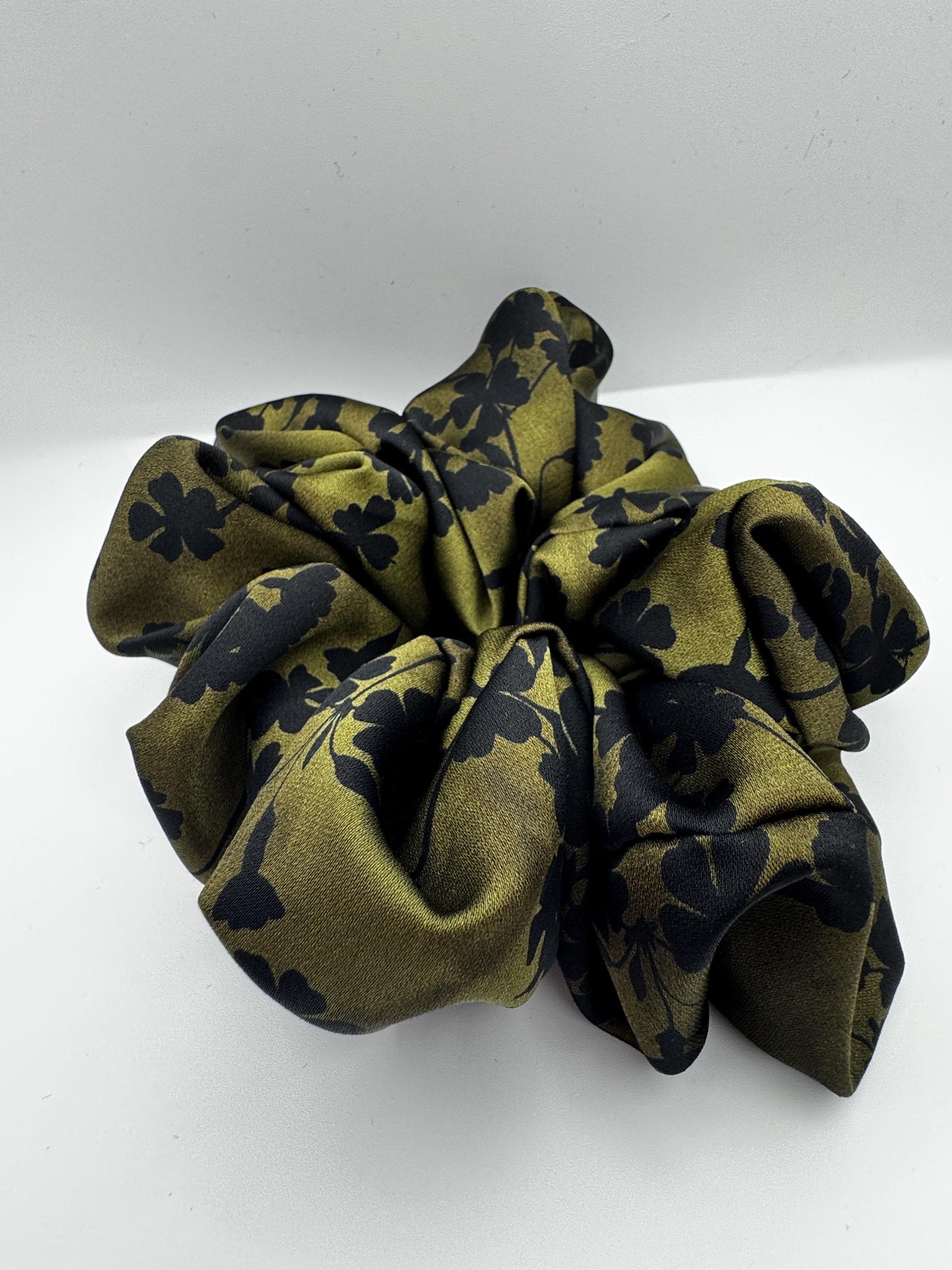 Green and Black Botanical Floral Oversized Jumbo XL Satin Scrunchie | Bridal Gifts | Bridesmaid Gift | Gifts for Her