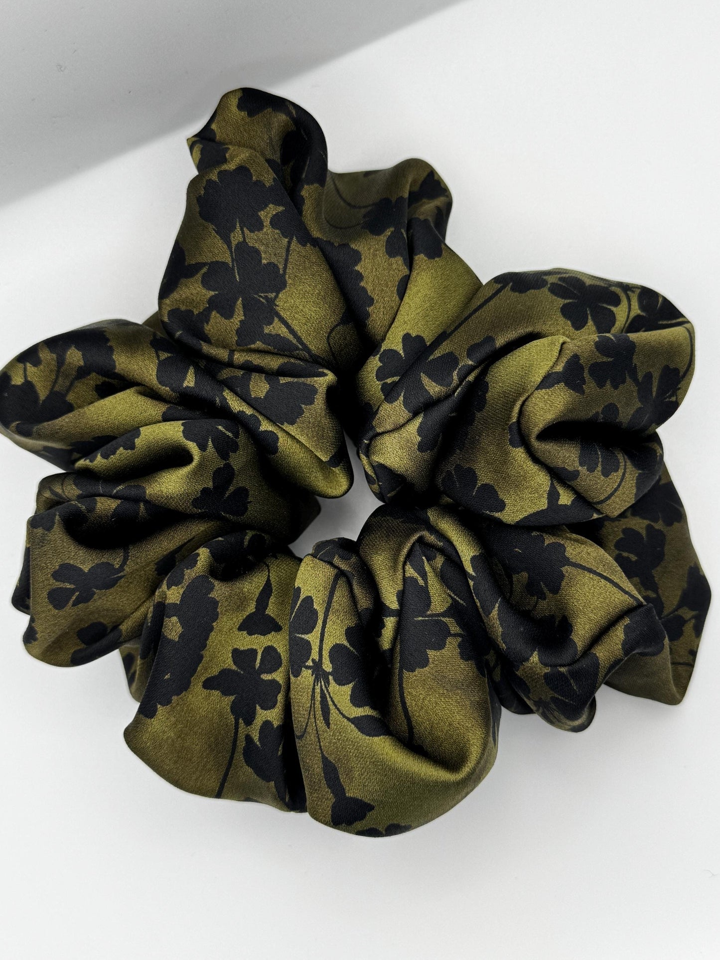 Green and Black Botanical Floral Oversized Jumbo XL Satin Scrunchie | Bridal Gifts | Bridesmaid Gift | Gifts for Her