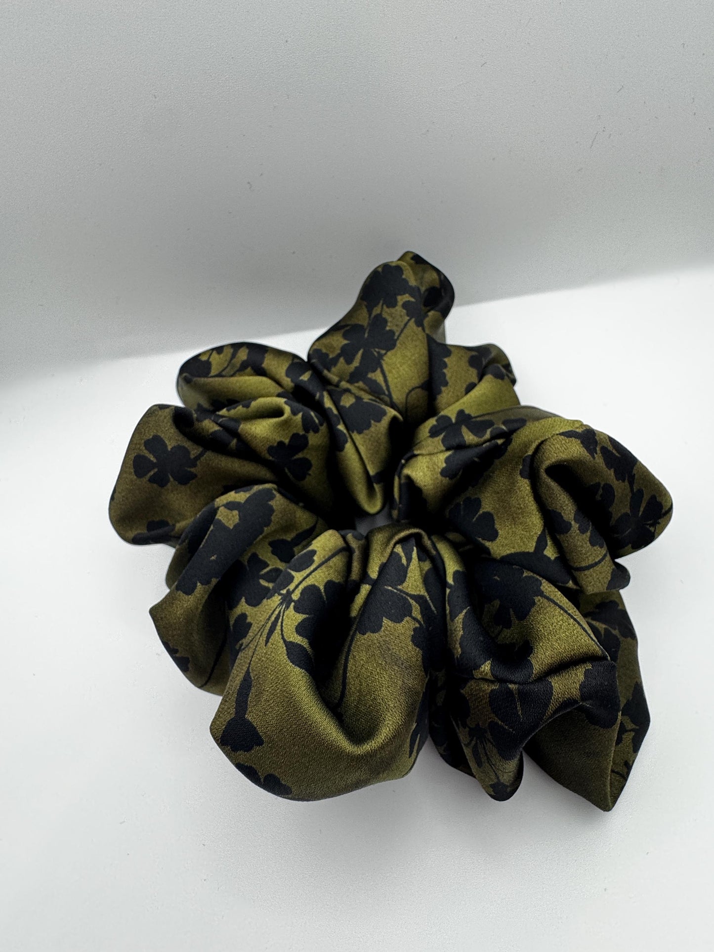 Green and Black Botanical Floral Oversized Jumbo XL Satin Scrunchie | Bridal Gifts | Bridesmaid Gift | Gifts for Her