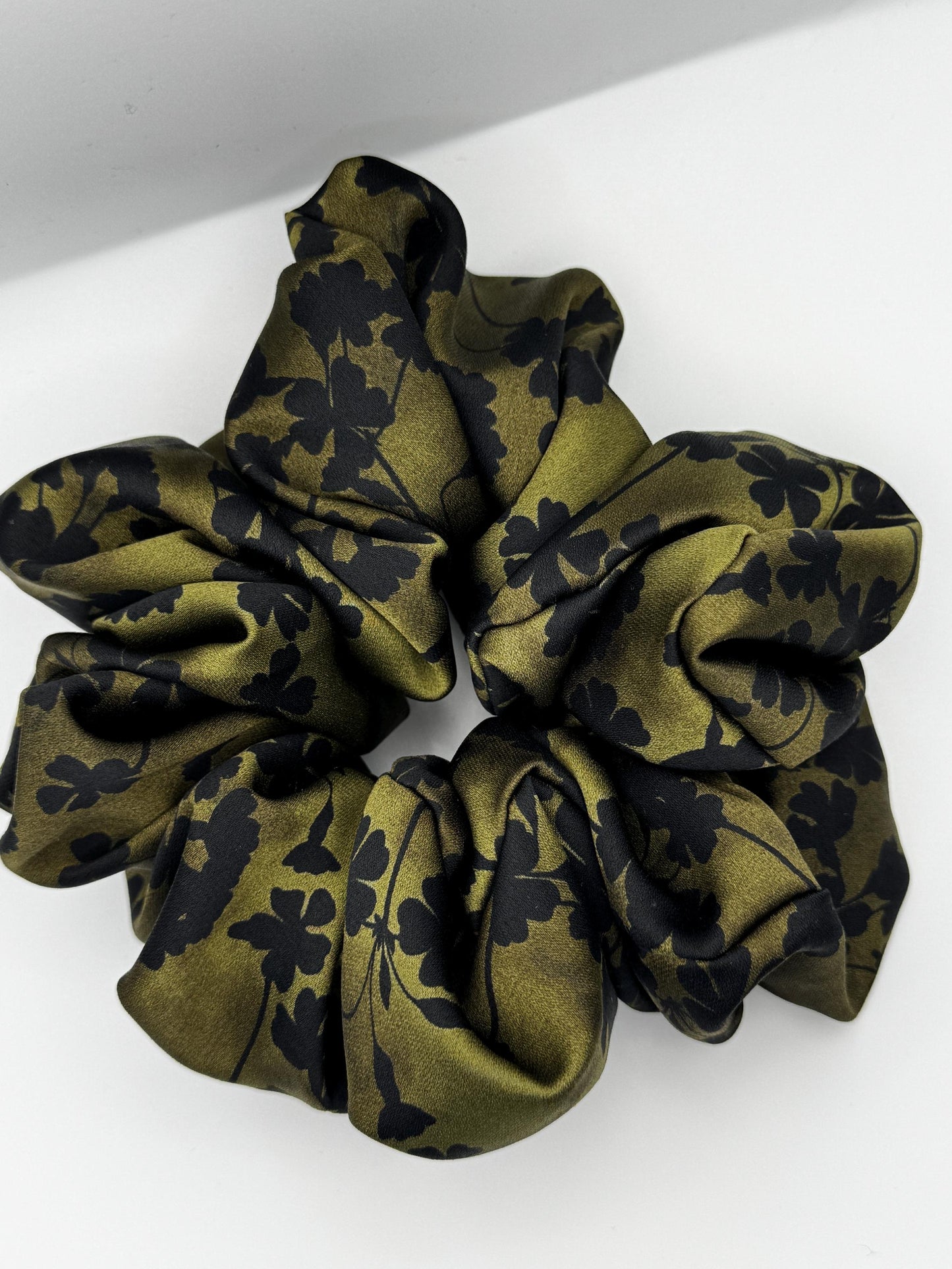 Green and Black Botanical Floral Oversized Jumbo XL Satin Scrunchie | Bridal Gifts | Bridesmaid Gift | Gifts for Her