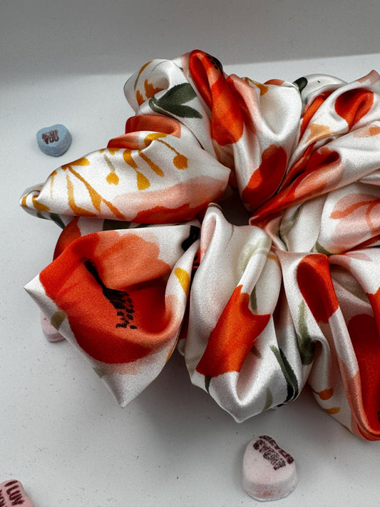 Red Poppy Floral Valentine Oversized Jumbo XL Satin Scrunchie | Bridal Gifts | Bridesmaid Gift | Gifts for Her