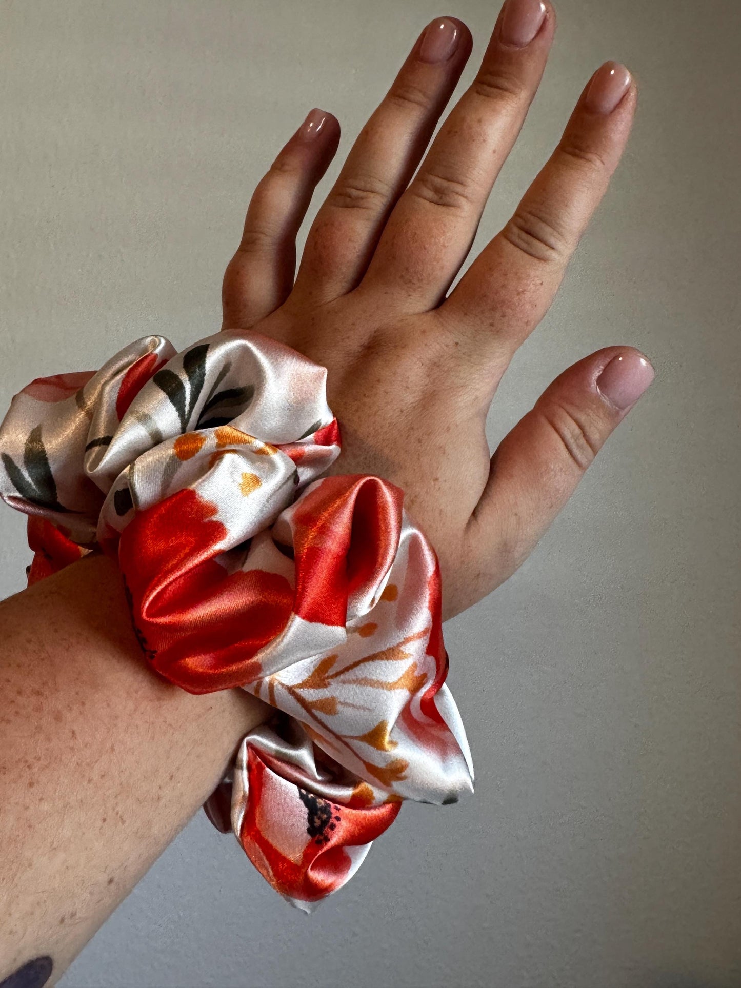 Red Poppy Floral Valentine Oversized Jumbo XL Satin Scrunchie | Bridal Gifts | Bridesmaid Gift | Gifts for Her