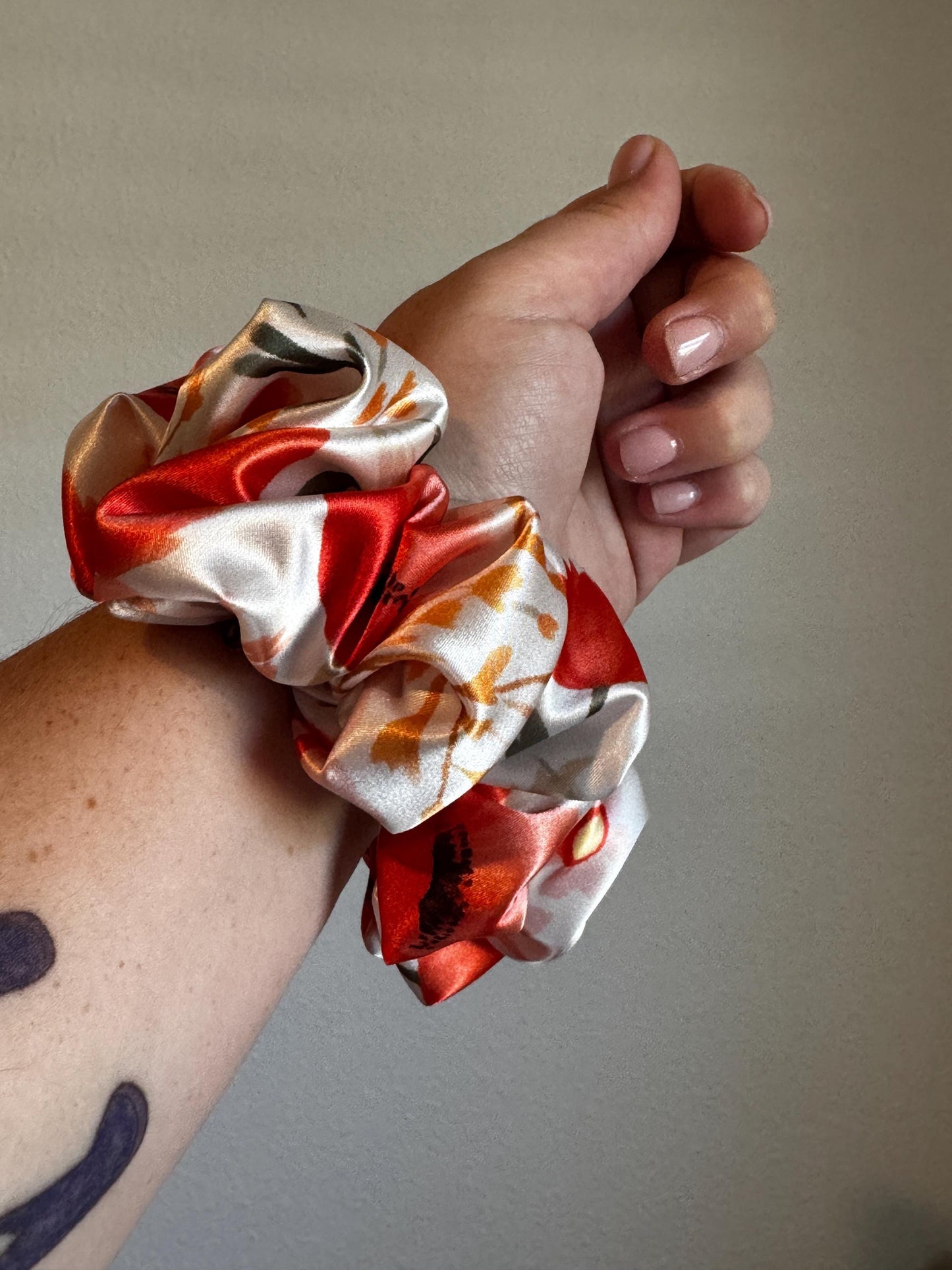 Red Poppy Floral Valentine Oversized Jumbo XL Satin Scrunchie | Bridal Gifts | Bridesmaid Gift | Gifts for Her
