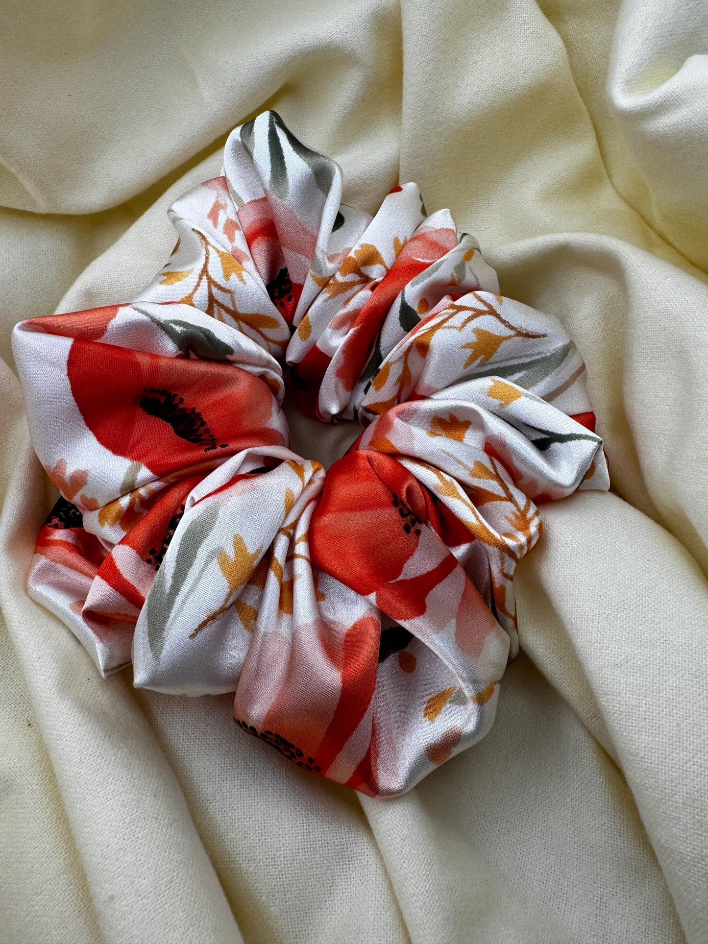 Red Poppy Floral Valentine Oversized Jumbo XL Satin Scrunchie | Bridal Gifts | Bridesmaid Gift | Gifts for Her