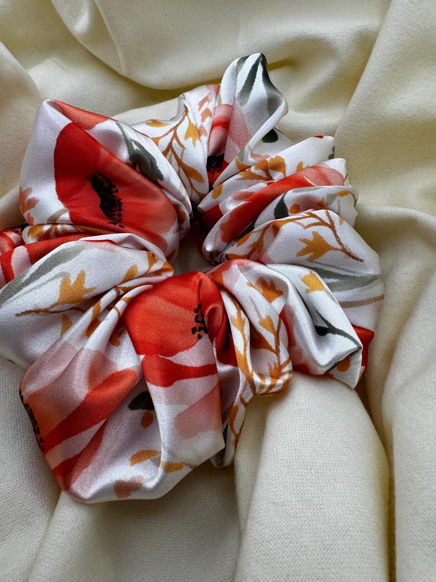 Red Poppy Floral Valentine Oversized Jumbo XL Satin Scrunchie | Bridal Gifts | Bridesmaid Gift | Gifts for Her