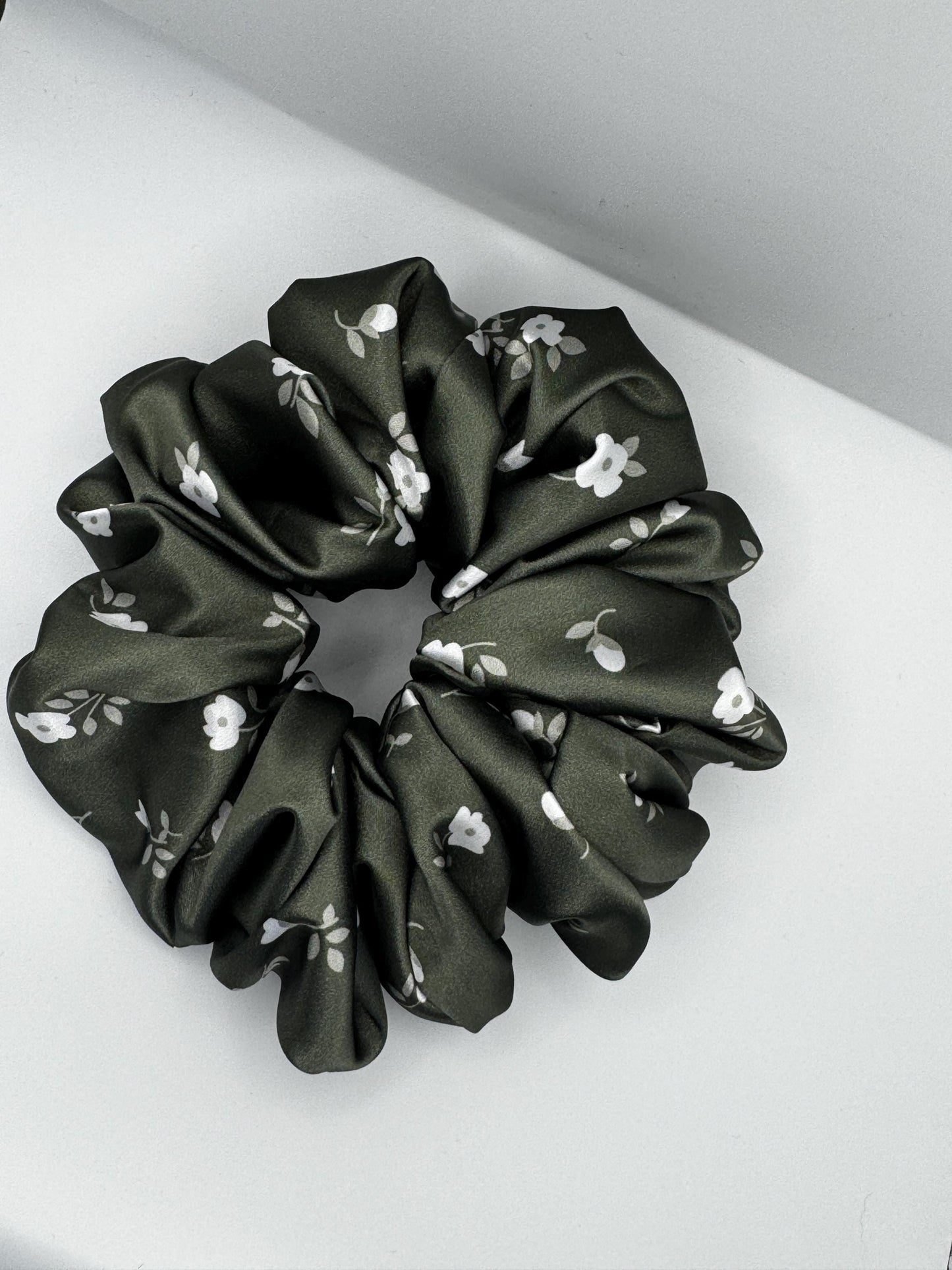 Green and White Botanical Floral Oversized Jumbo XL Satin Scrunchie | Bridal Gifts | Bridesmaid Gift | Gifts for Her