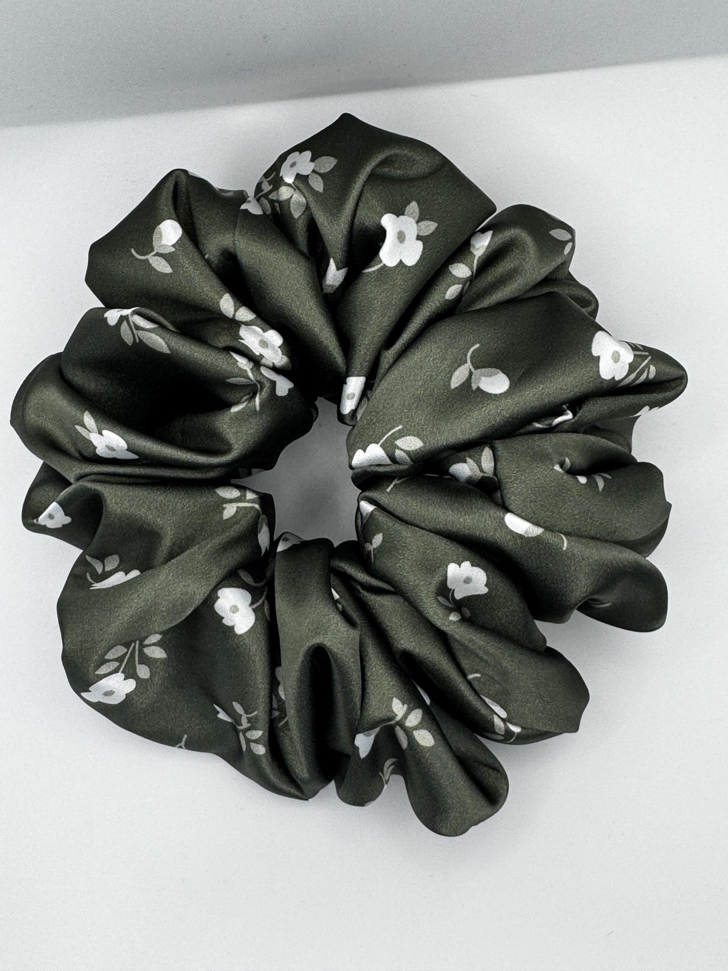 Green and White Botanical Floral Oversized Jumbo XL Satin Scrunchie | Bridal Gifts | Bridesmaid Gift | Gifts for Her