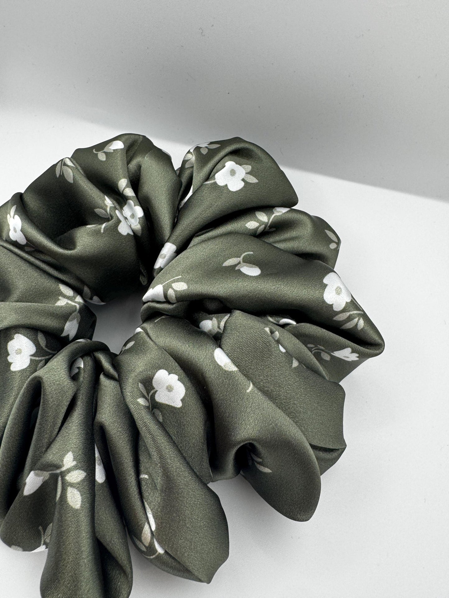 Green and White Botanical Floral Oversized Jumbo XL Satin Scrunchie | Bridal Gifts | Bridesmaid Gift | Gifts for Her