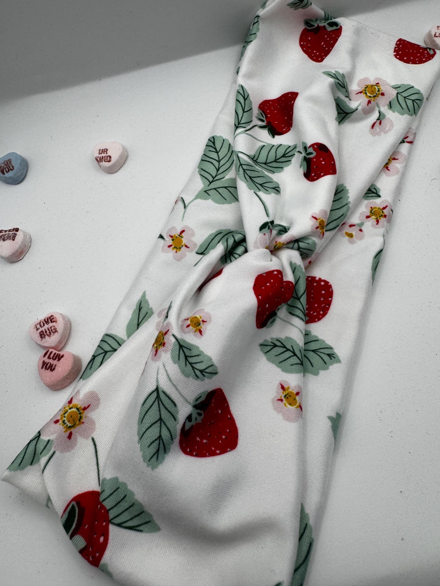 White Strawberry Botanical Plant Print Twist Headband |Soft Headband | Hair Wrap | Headband for Women and Girls
