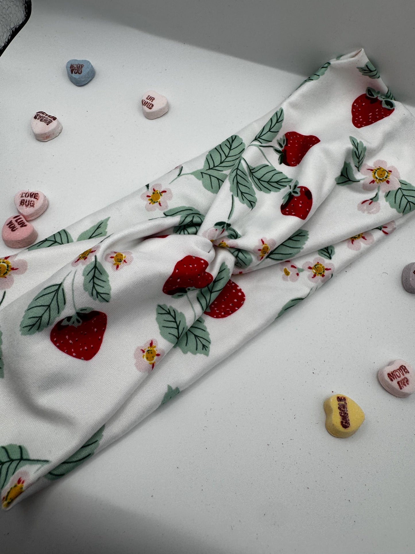 White Strawberry Botanical Plant Print Twist Headband |Soft Headband | Hair Wrap | Headband for Women and Girls