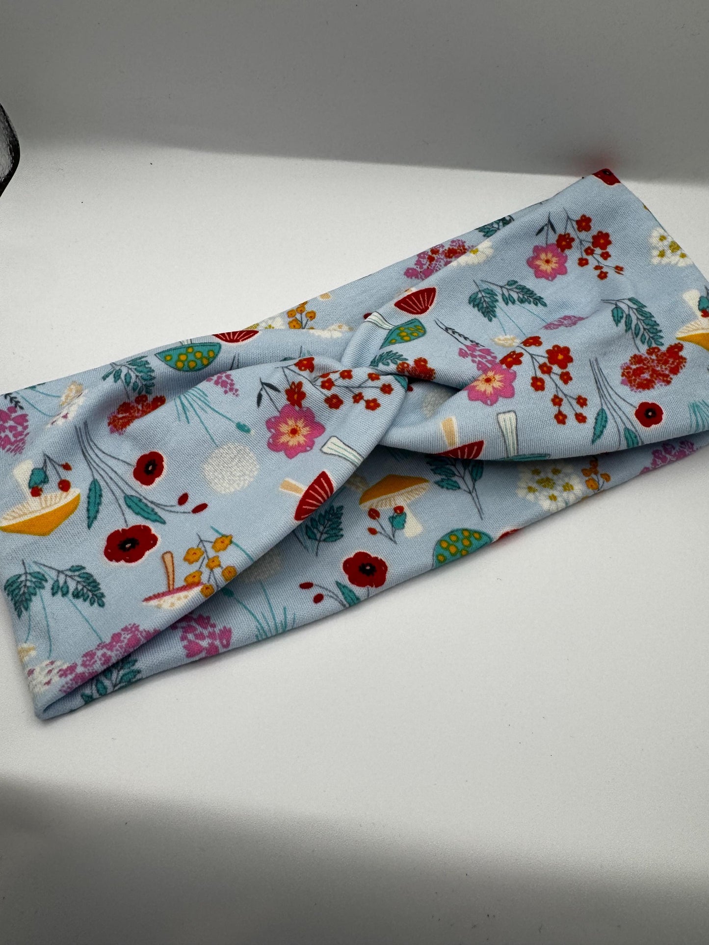 Blue Mushroom Botanical Plant Print Twist Headband | Soft Headband | Hair Wrap | Headband for Women and Girls