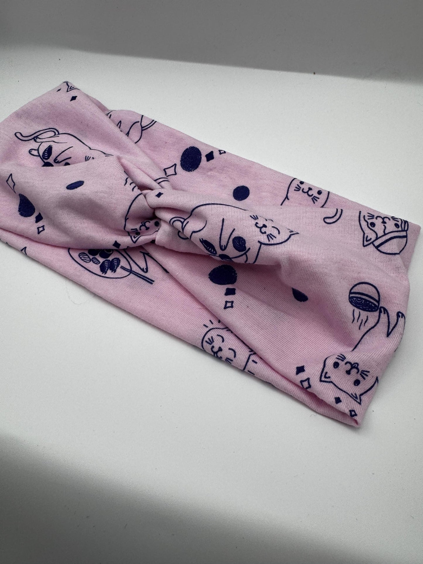 Pink Lavender Cats Eating Sushi and Noodles Twist Headband | Soft Headband | Hair Wrap | Headband for Women and Girls
