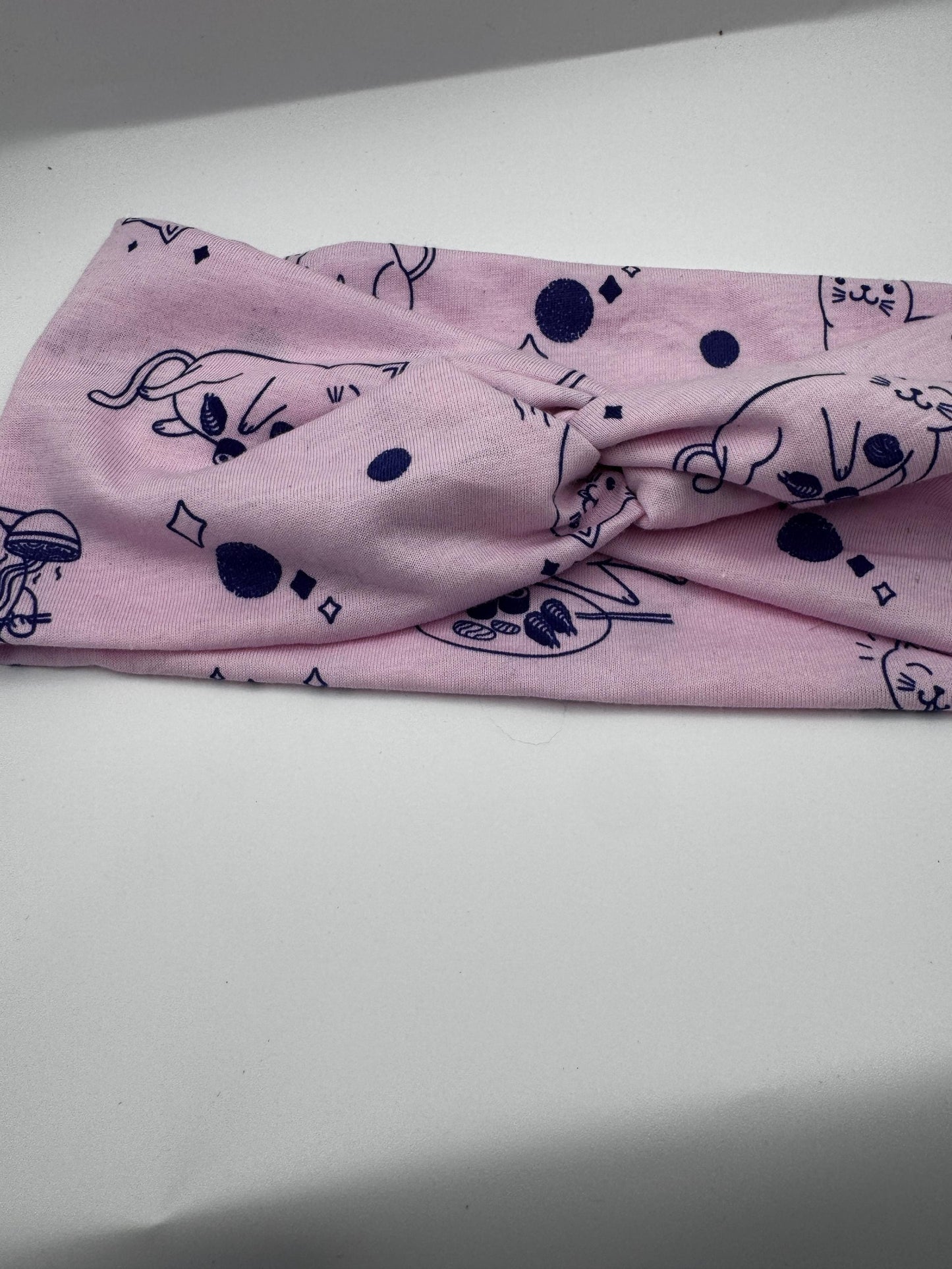 Pink Lavender Cats Eating Sushi and Noodles Twist Headband | Soft Headband | Hair Wrap | Headband for Women and Girls