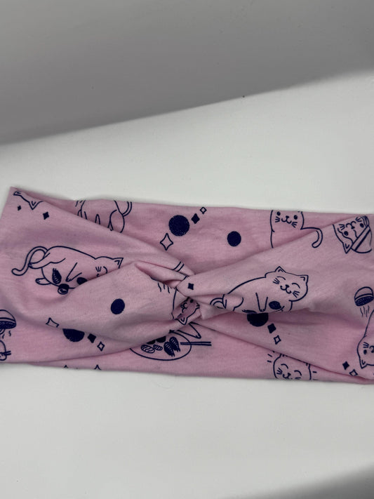 Pink Lavender Cats Eating Sushi and Noodles Twist Headband | Soft Headband | Hair Wrap | Headband for Women and Girls