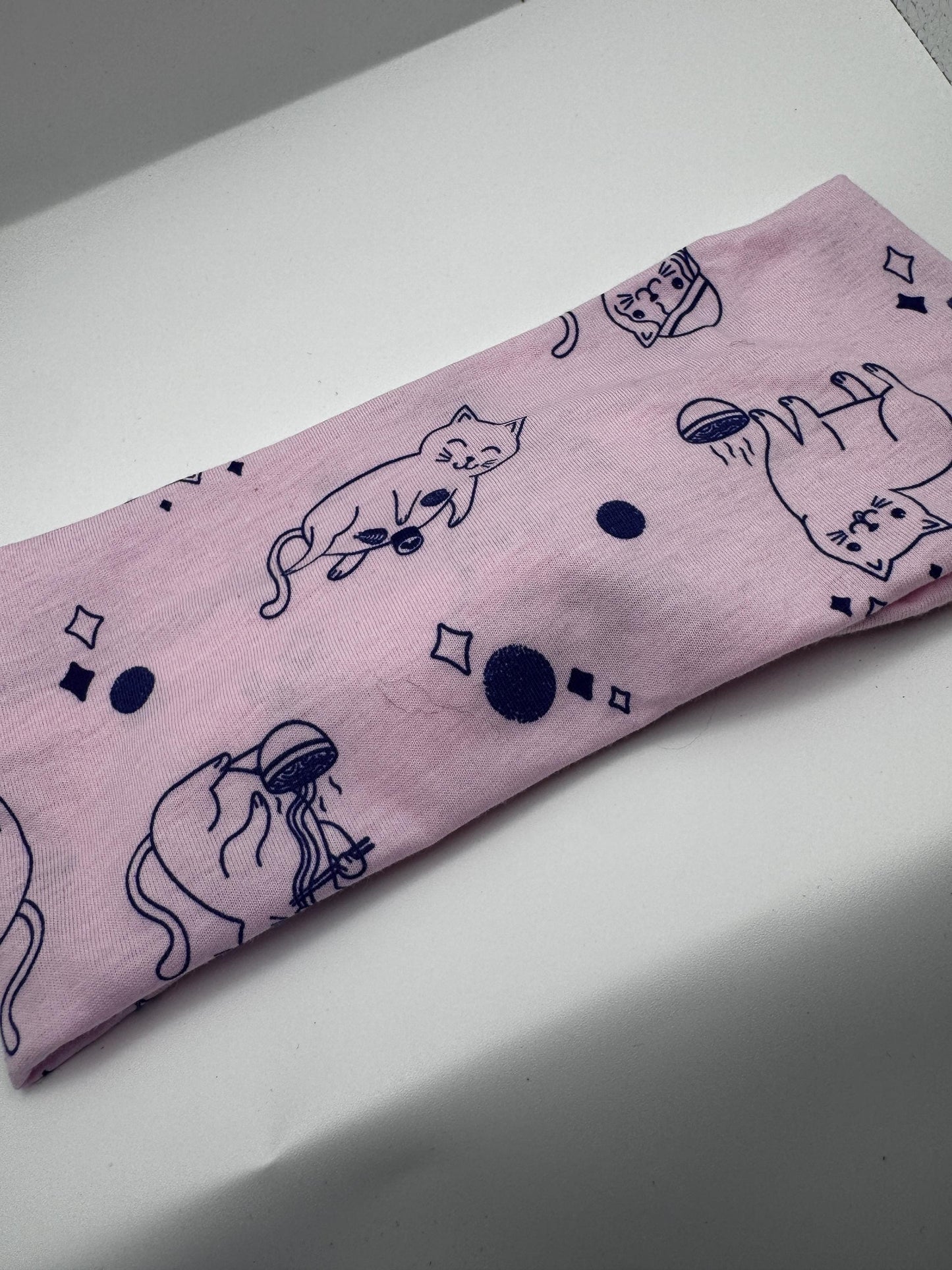 Pink Lavender Cats Eating Sushi and Noodles Twist Headband | Soft Headband | Hair Wrap | Headband for Women and Girls