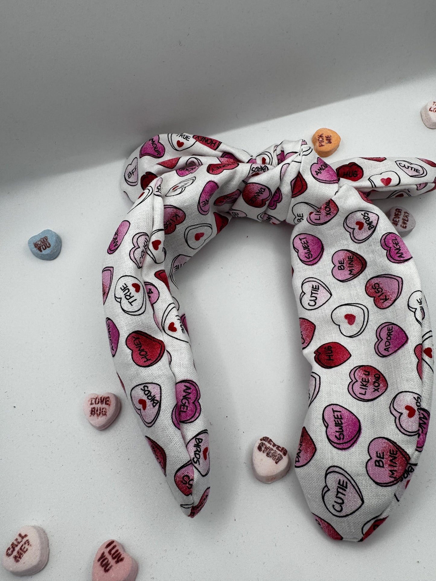 White Candy Heart Valentine's Day Headband | Hard Headband | Bow Headband| Headband for Women and Girls