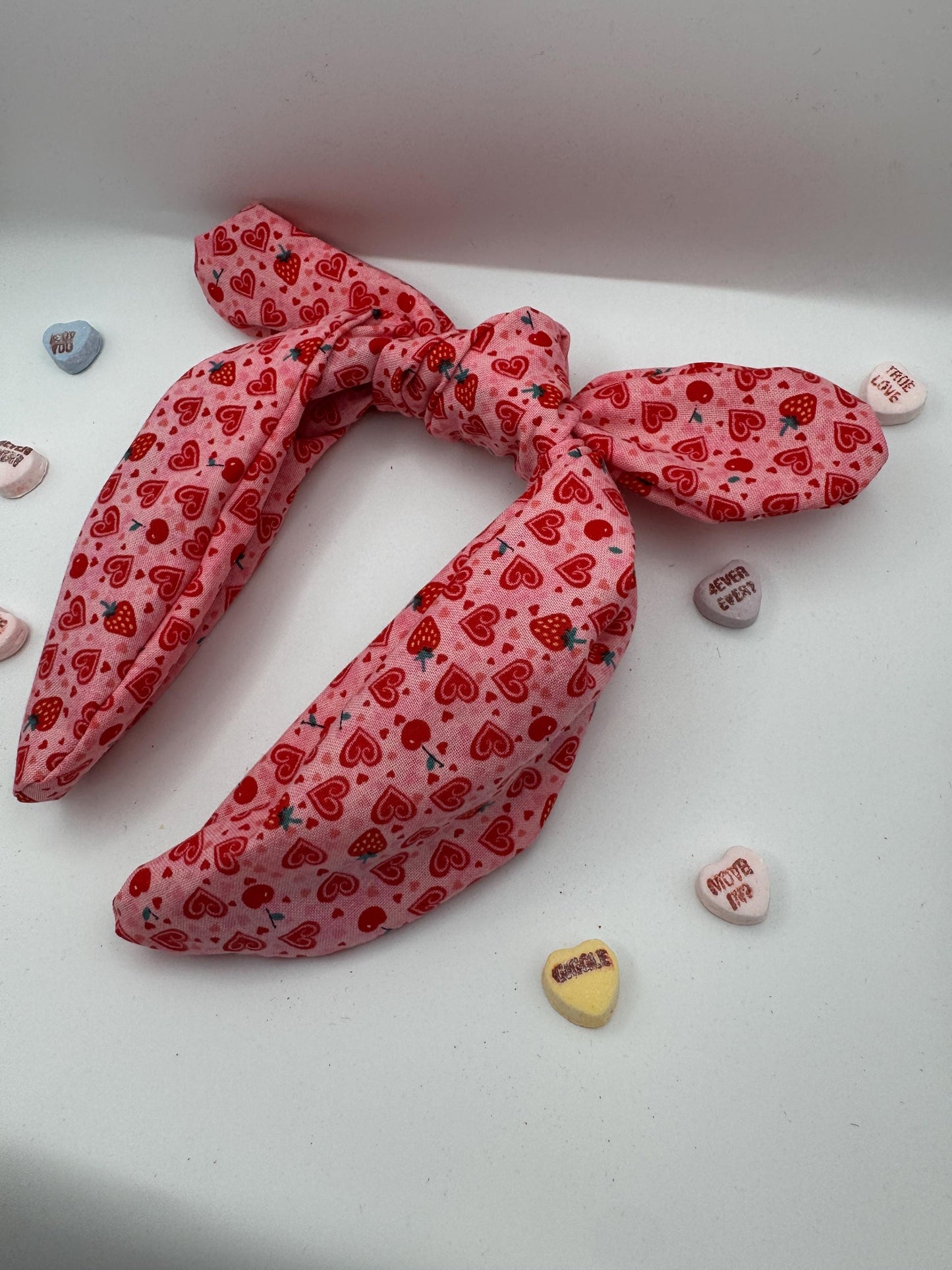 Pink Strawberry and Hearts Valentine's Day Headband | Hard Headband | Bow Headband| Headband for Women and Girls