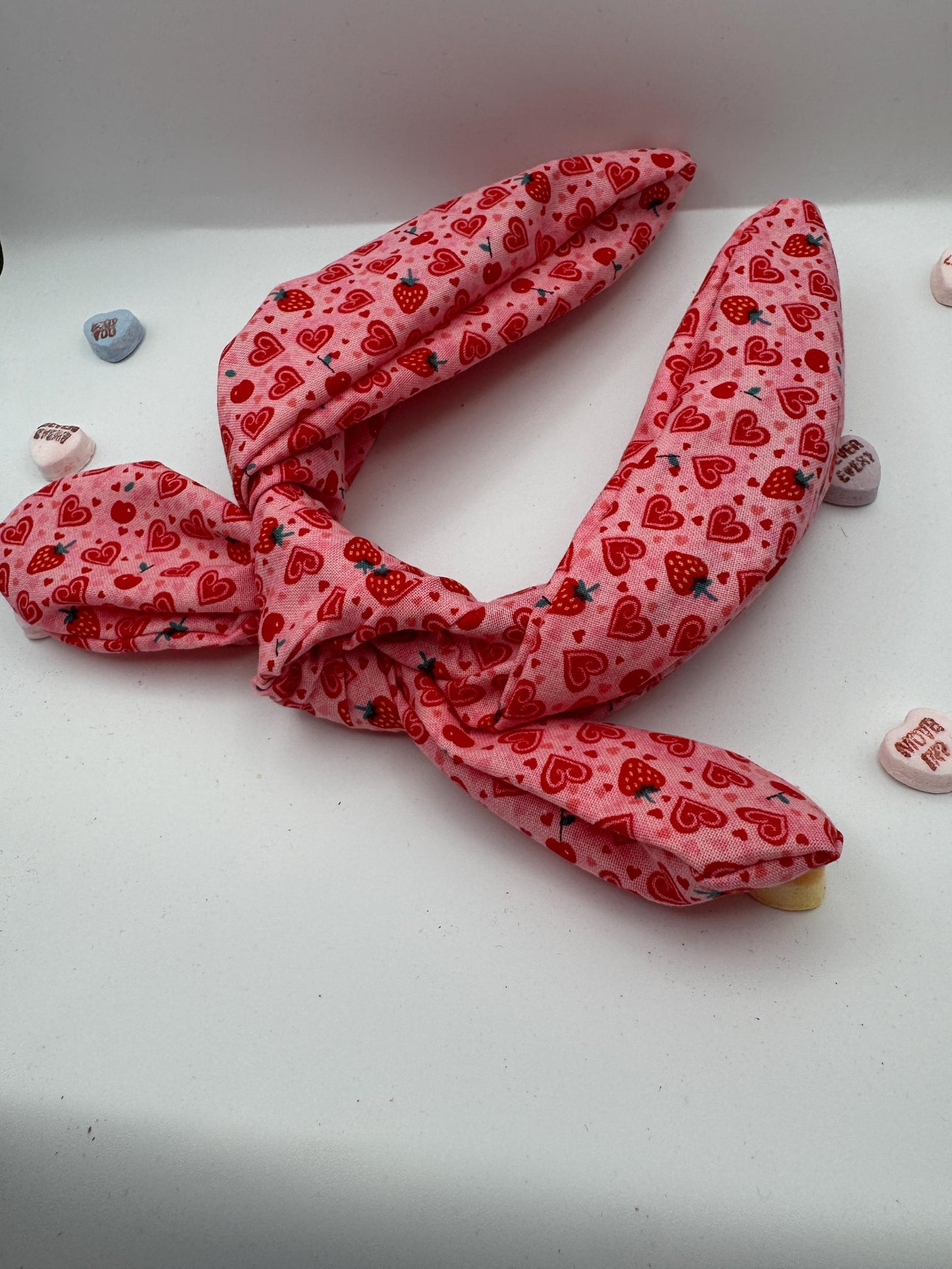 Pink Strawberry and Hearts Valentine's Day Headband | Hard Headband | Bow Headband| Headband for Women and Girls
