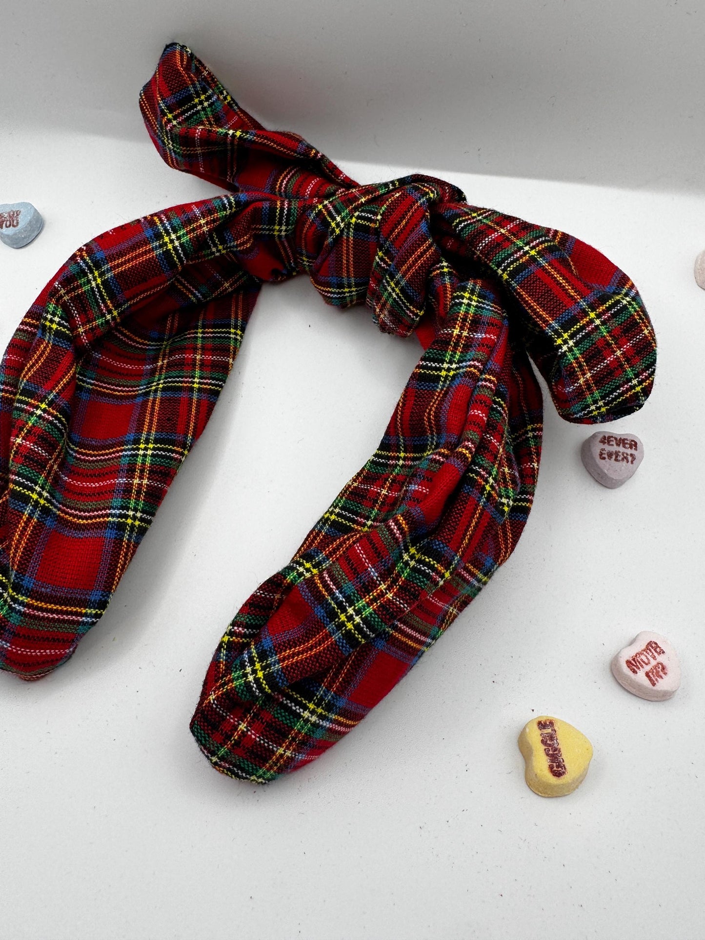 Red and Green Plaid Punk Headband | Hard Headband | Bow Headband| Headband for Women and Girls