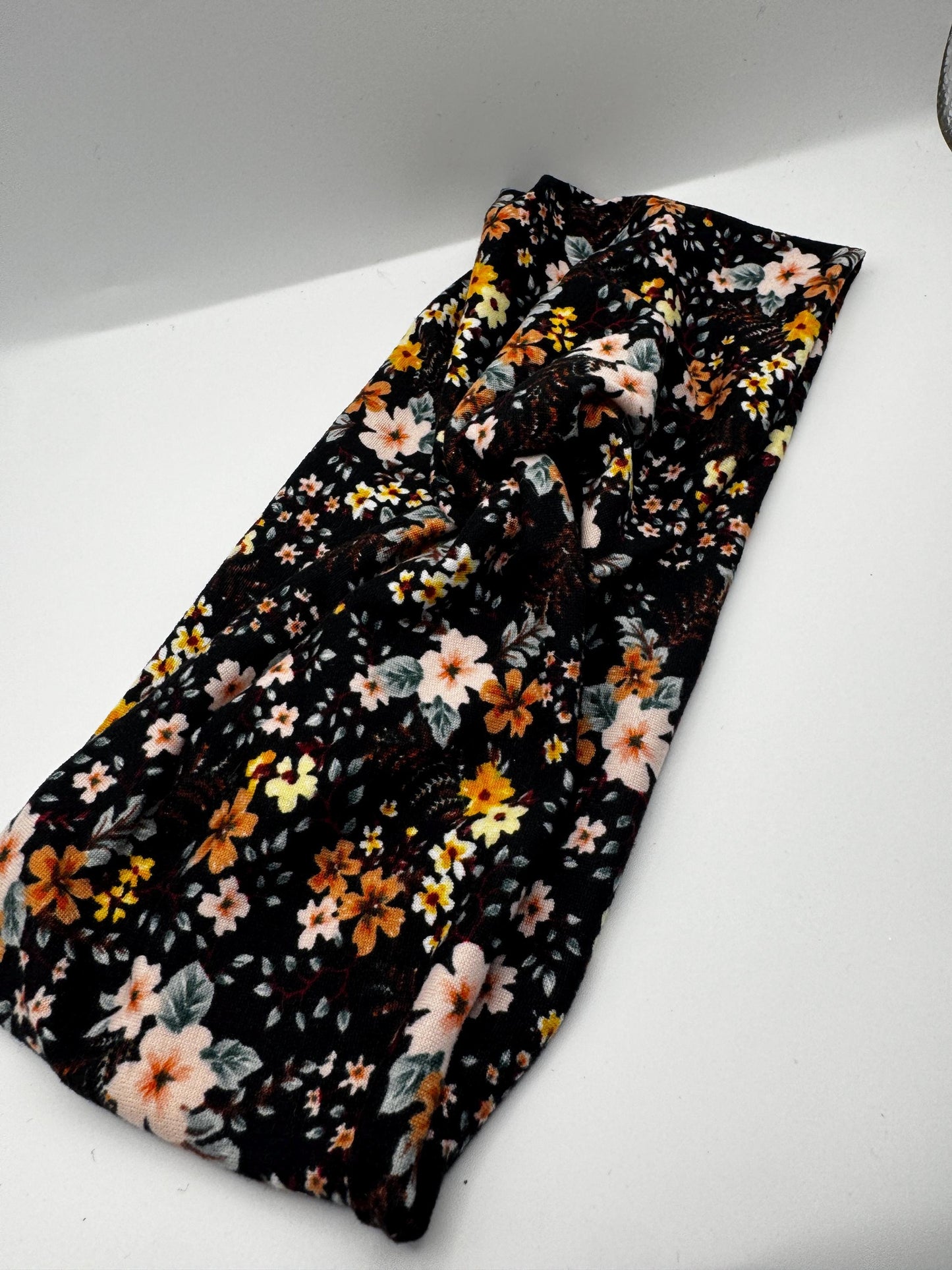 Black Floral Botanical Plant Print Twist Headband | Soft Headband | Hair Wrap | Headband for Women and Girls
