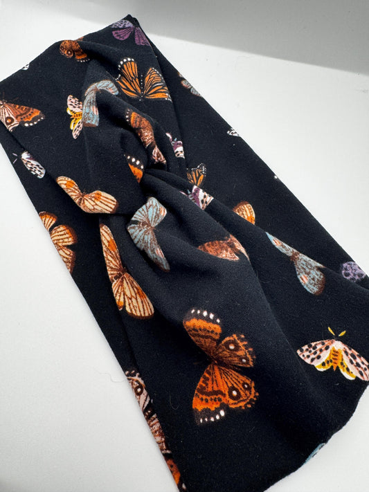 Black Butterfly Print Twist Headband | Soft Headband | Hair Wrap | Headband for Women and Girls