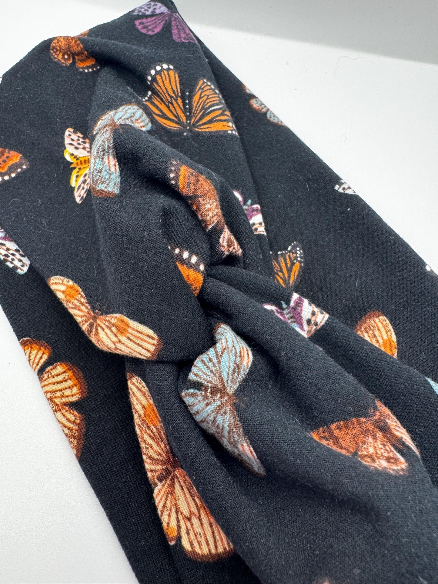 Black Butterfly Print Twist Headband | Soft Headband | Hair Wrap | Headband for Women and Girls