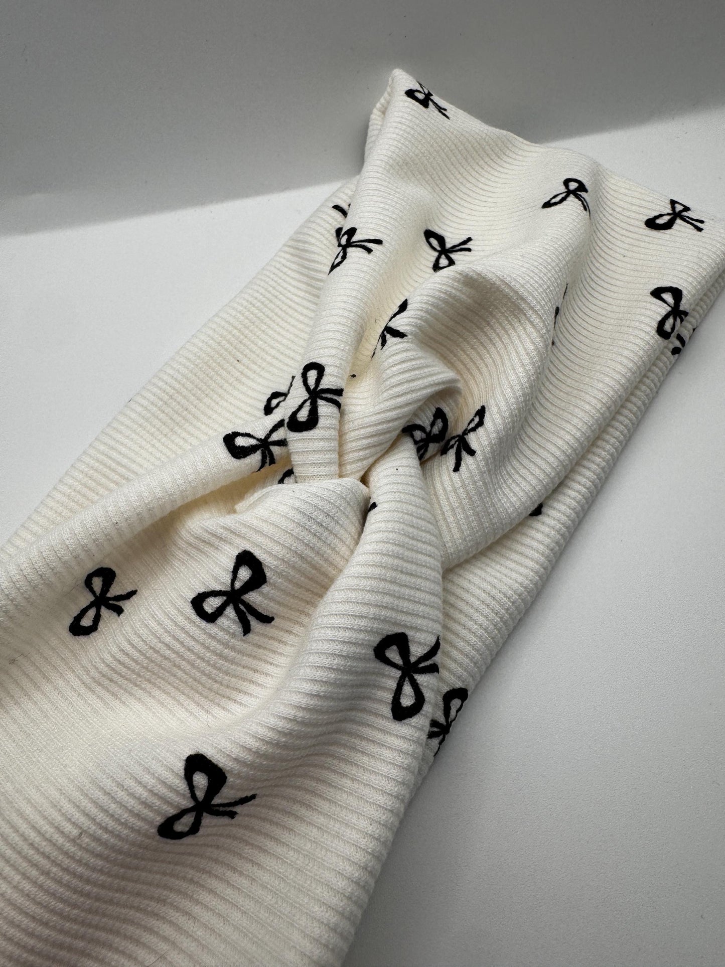 White and Black Bow Ribbed Print Twist Headband | Soft Headband | Hair Wrap | Headband for Women and Girls