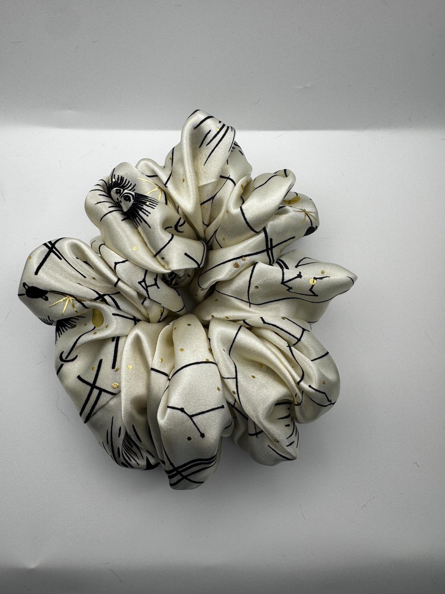 Celestial Star White and Gold Whimsigoth Oversized Jumbo XL Satin Scrunchie | Bridal Gift | Bridesmaid Gift | Gifts for Her