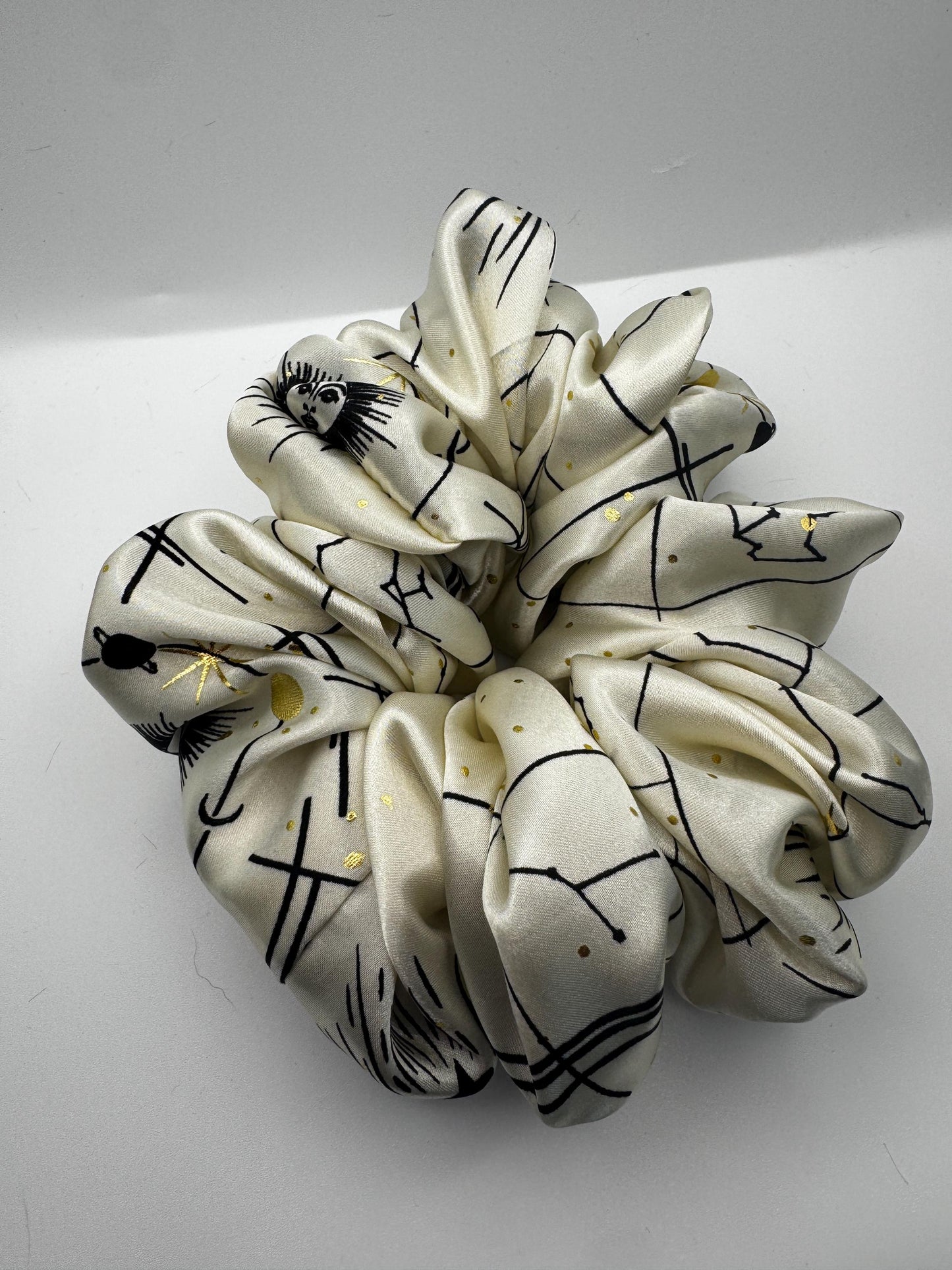 Celestial Star White and Gold Whimsigoth Oversized Jumbo XL Satin Scrunchie | Bridal Gift | Bridesmaid Gift | Gifts for Her