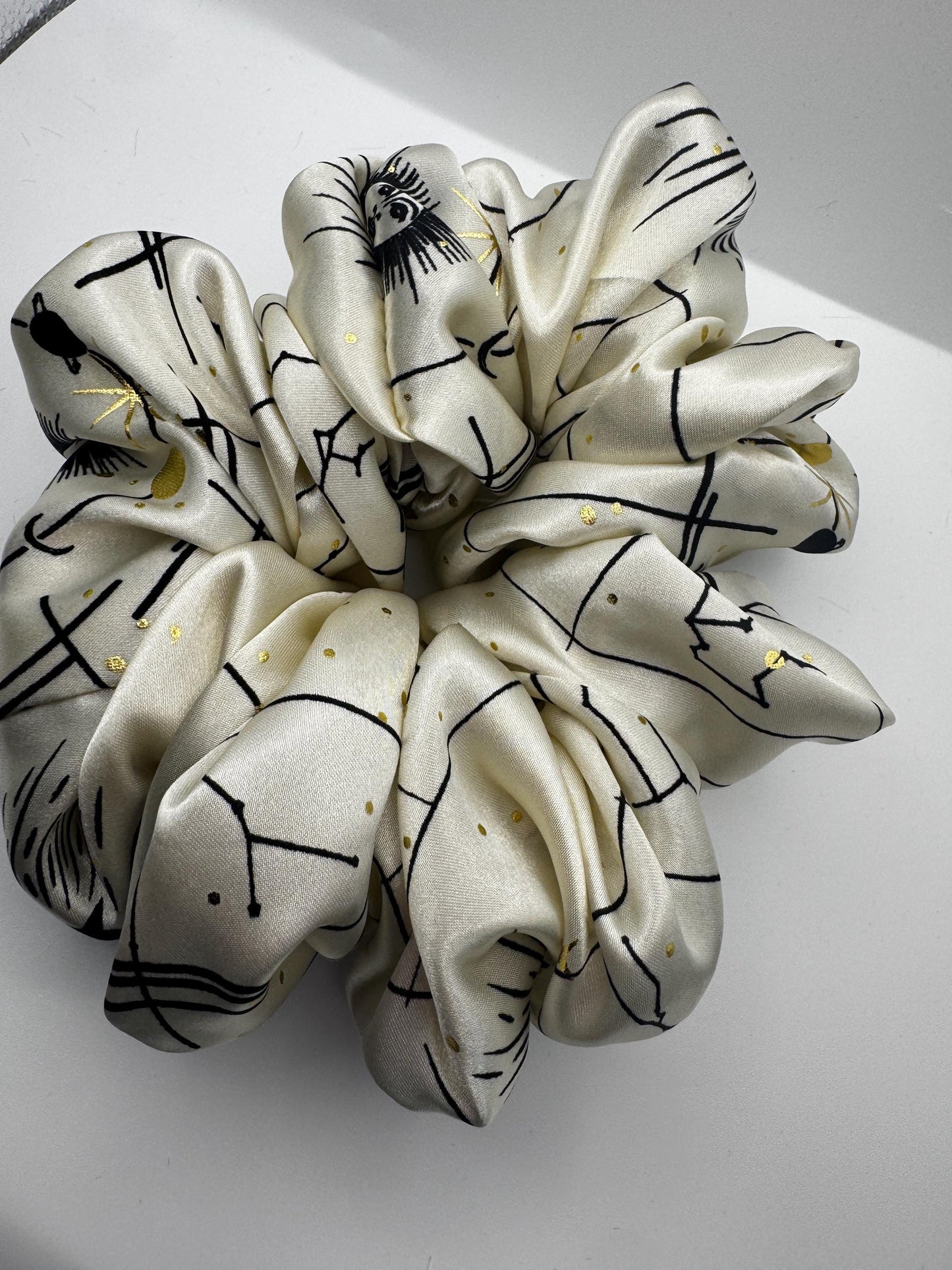 Celestial Star White and Gold Whimsigoth Oversized Jumbo XL Satin Scrunchie | Bridal Gift | Bridesmaid Gift | Gifts for Her