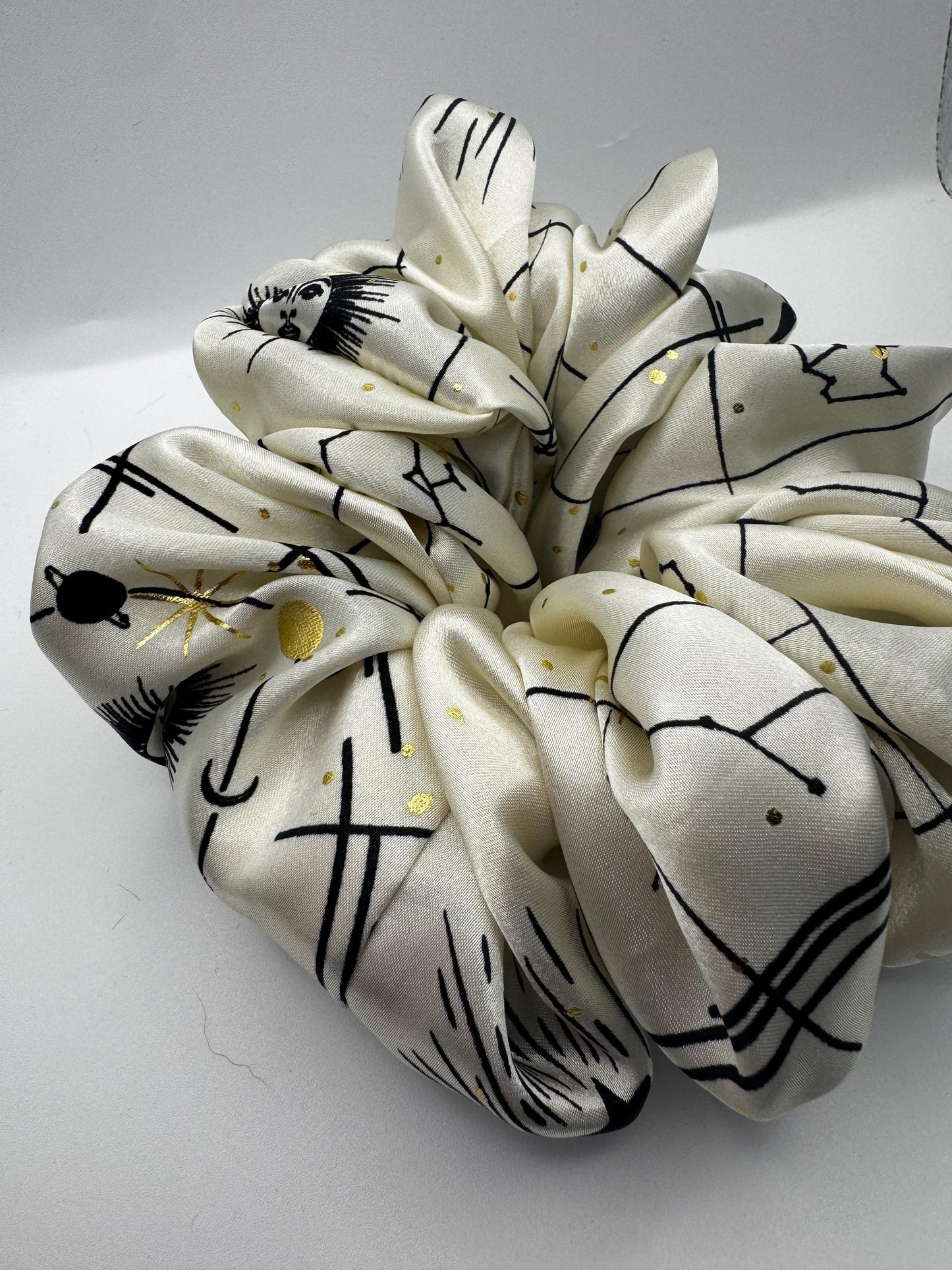 Celestial Star White and Gold Whimsigoth Oversized Jumbo XL Satin Scrunchie | Bridal Gift | Bridesmaid Gift | Gifts for Her