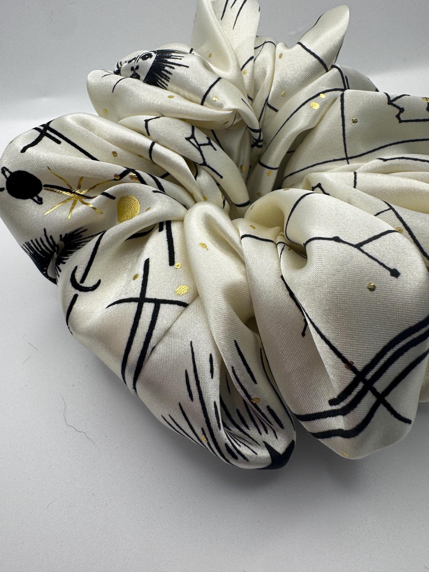 Celestial Star White and Gold Whimsigoth Oversized Jumbo XL Satin Scrunchie | Bridal Gift | Bridesmaid Gift | Gifts for Her