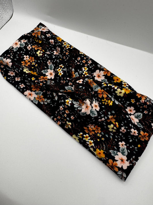 Black Floral Botanical Plant Print Twist Headband | Soft Headband | Hair Wrap | Headband for Women and Girls
