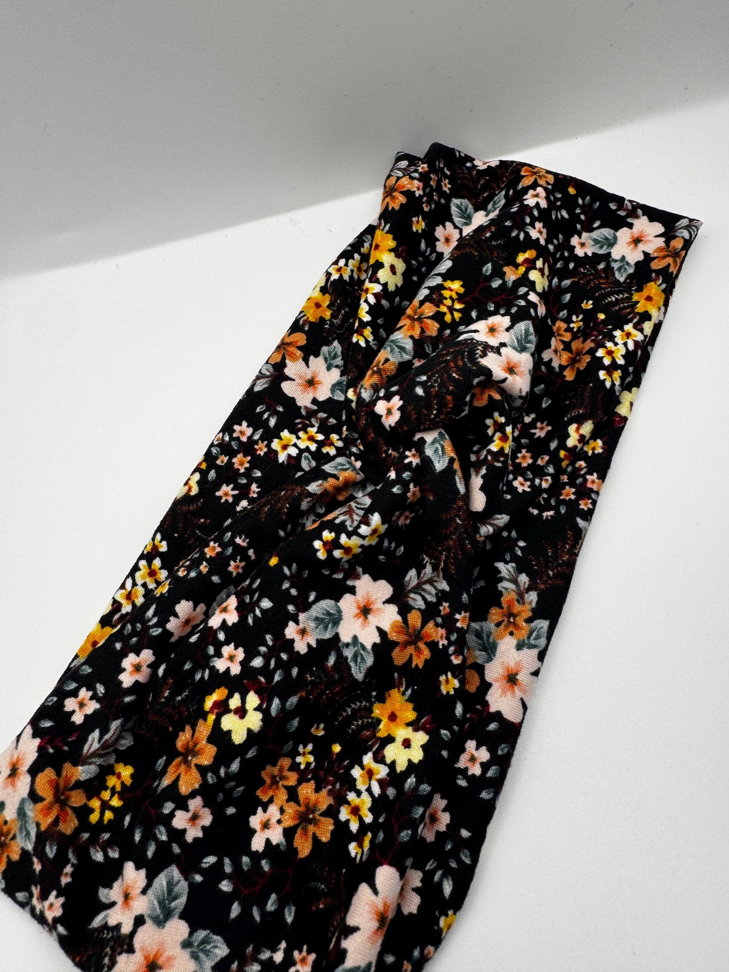 Black Floral Botanical Plant Print Twist Headband | Soft Headband | Hair Wrap | Headband for Women and Girls