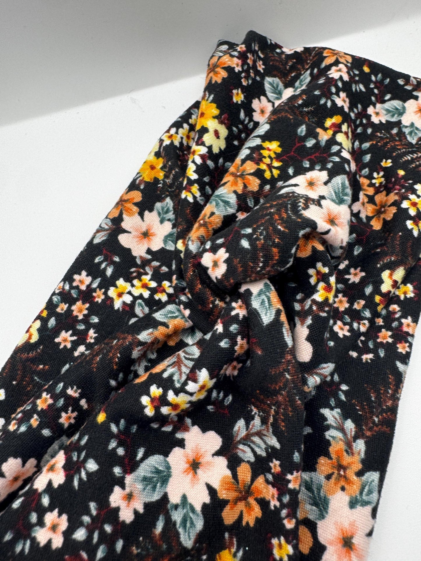 Black Floral Botanical Plant Print Twist Headband | Soft Headband | Hair Wrap | Headband for Women and Girls