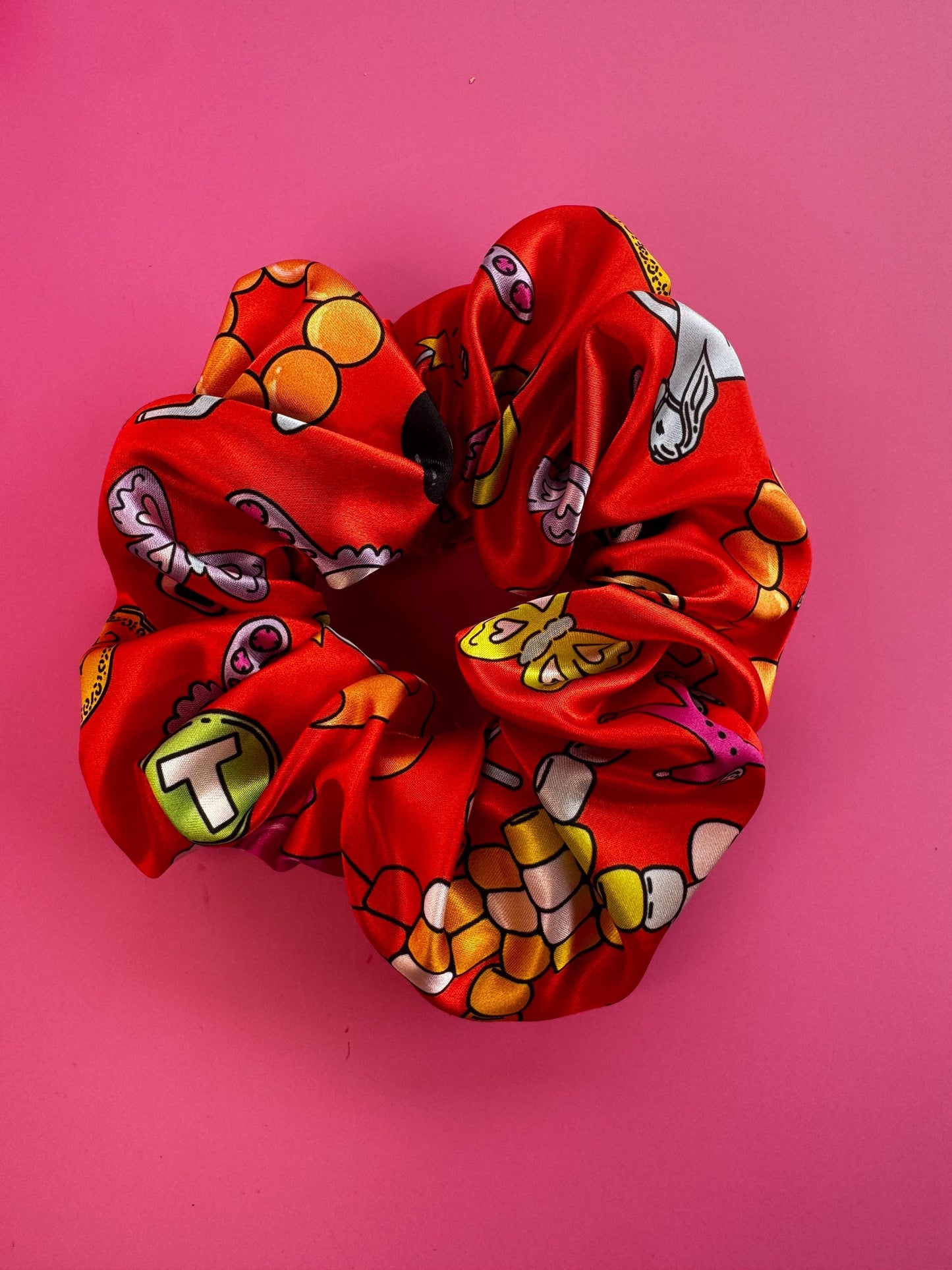 Red Charm Bead Pattern by The Peach Fuzz Oversized Jumbo XL Satin Scrunchie | Bridal Gift | Bridesmaid Gift | Gifts for Her