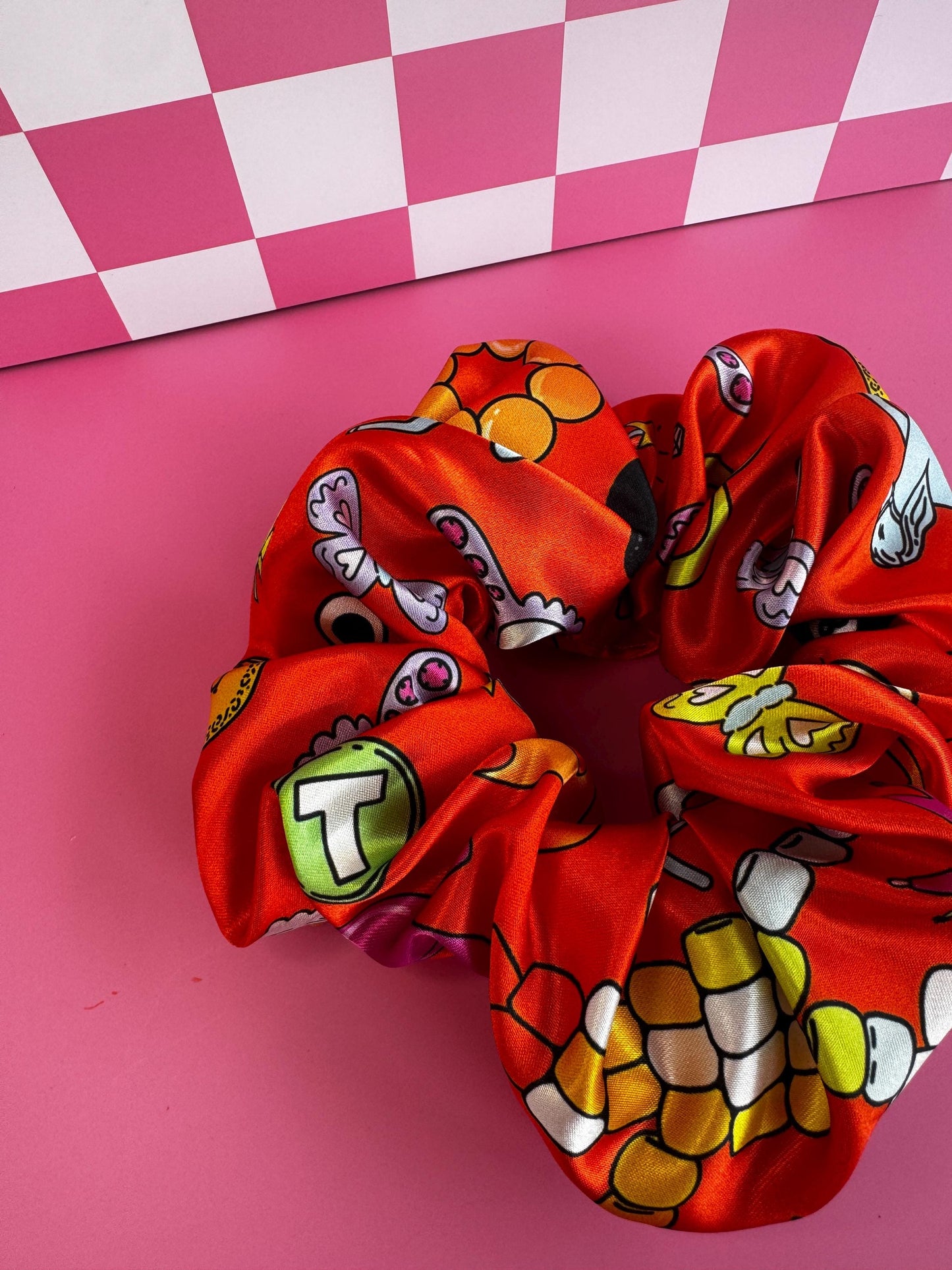 Red Charm Bead Pattern by The Peach Fuzz Oversized Jumbo XL Satin Scrunchie | Bridal Gift | Bridesmaid Gift | Gifts for Her