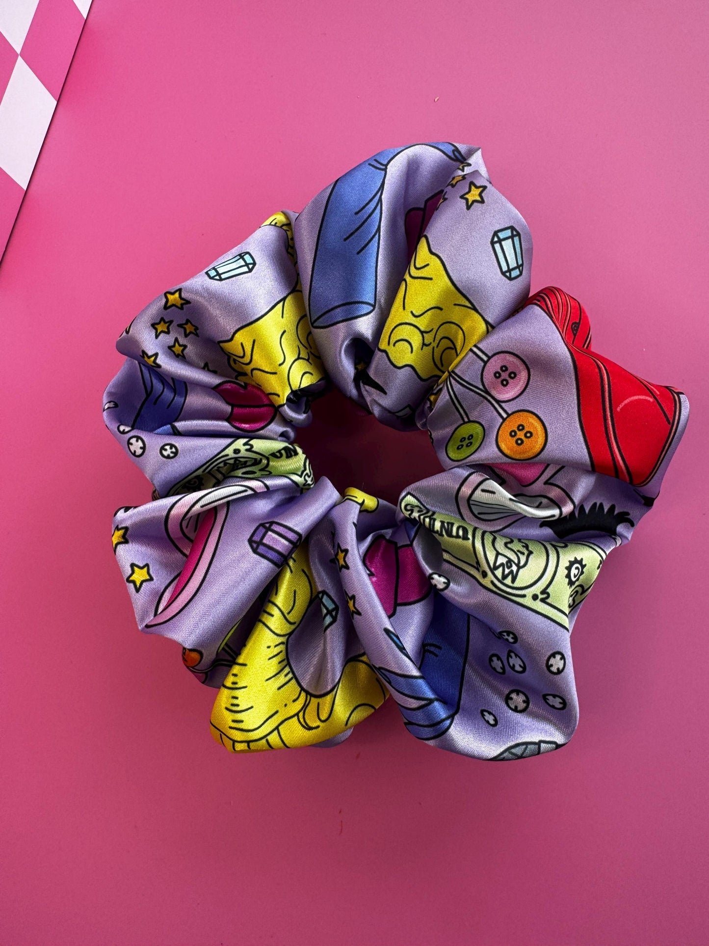 Purple Drag Queen Pattern by The Peach Fuzz Oversized Jumbo XL Satin Scrunchie | Bridal Gift | Bridesmaid Gift | Gifts for Her