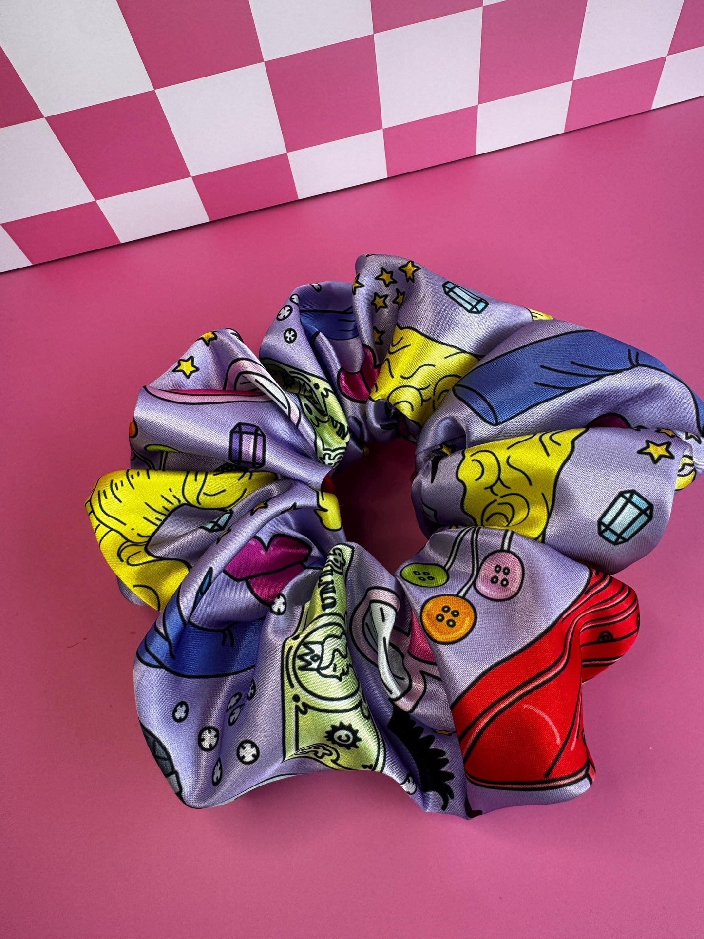 Purple Drag Queen Pattern by The Peach Fuzz Oversized Jumbo XL Satin Scrunchie | Bridal Gift | Bridesmaid Gift | Gifts for Her