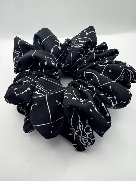 Celestial Moon and Star Black Zodiac Whimsigoth Oversized Jumbo XL Satin Scrunchie | Bridal Gift | Bridesmaid Gift | Gifts for Her