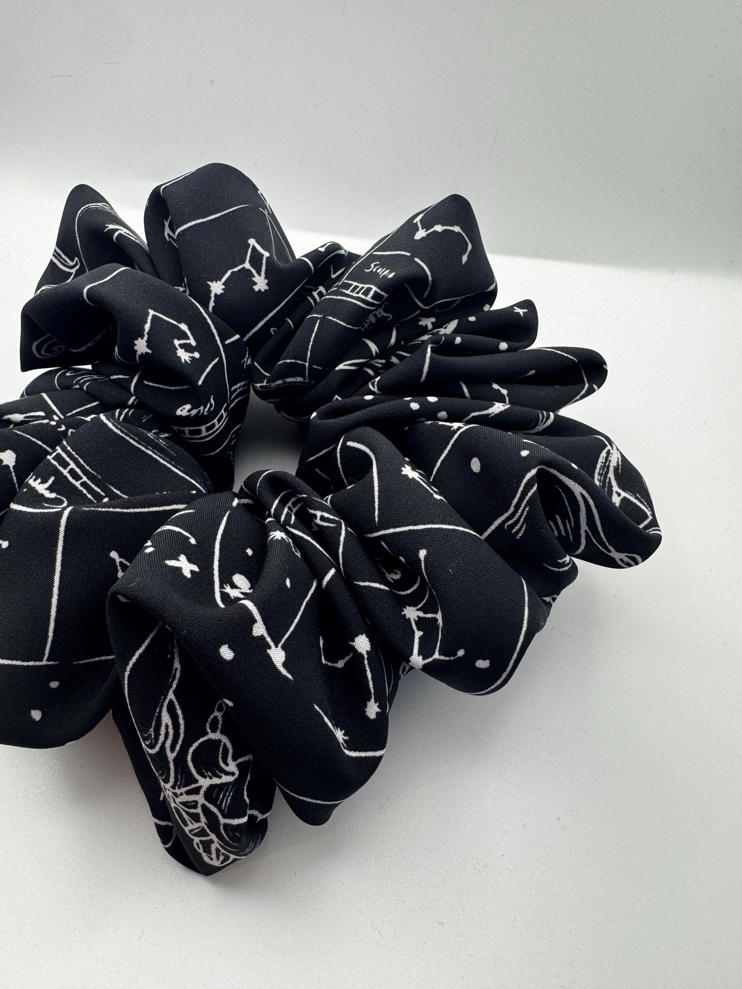 Celestial Moon and Star Black Zodiac Whimsigoth Oversized Jumbo XL Satin Scrunchie | Bridal Gift | Bridesmaid Gift | Gifts for Her